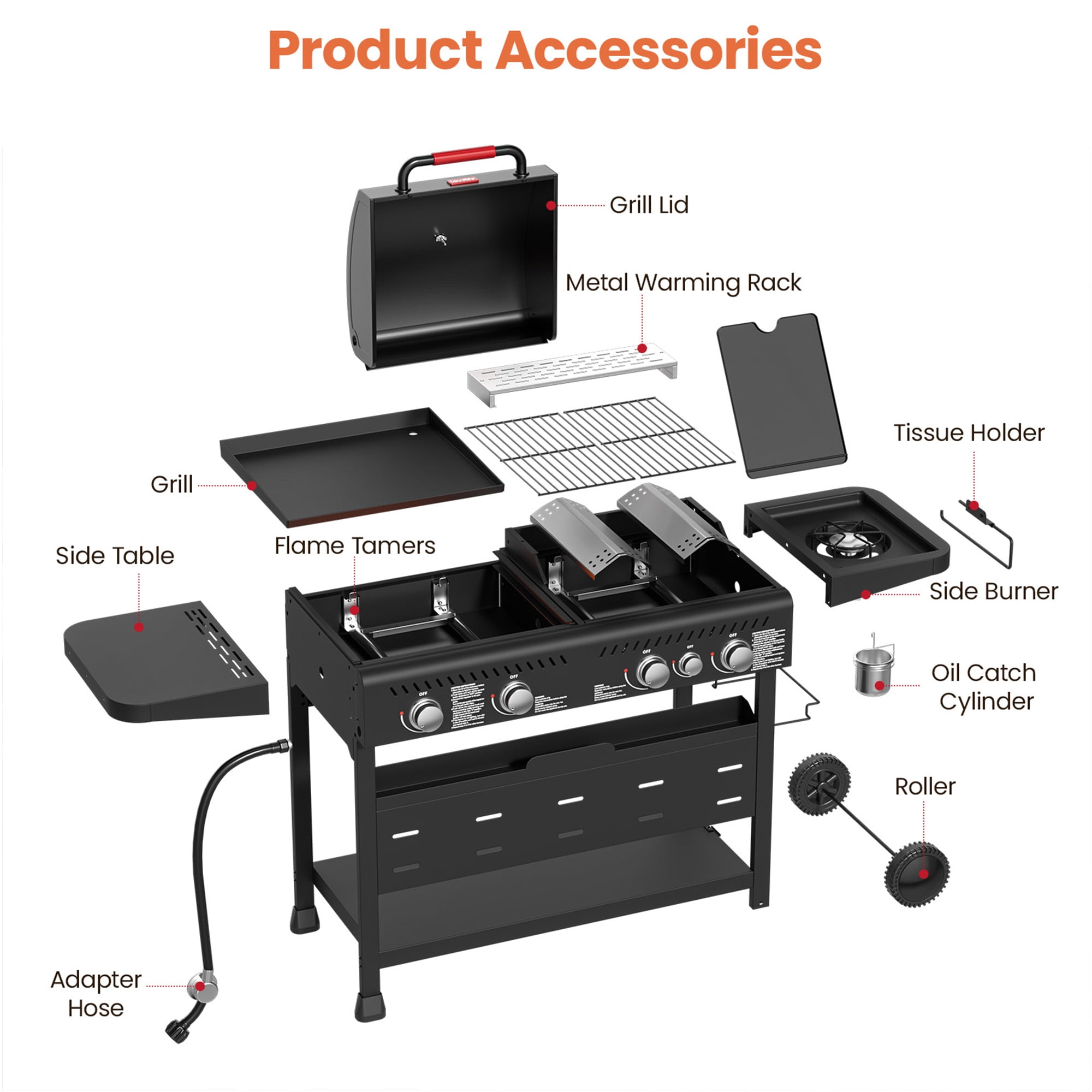 Tcisa 5-Burner Gas Grill and Griddle Combo with Side Burner (Black, 702 sq in) 0kive