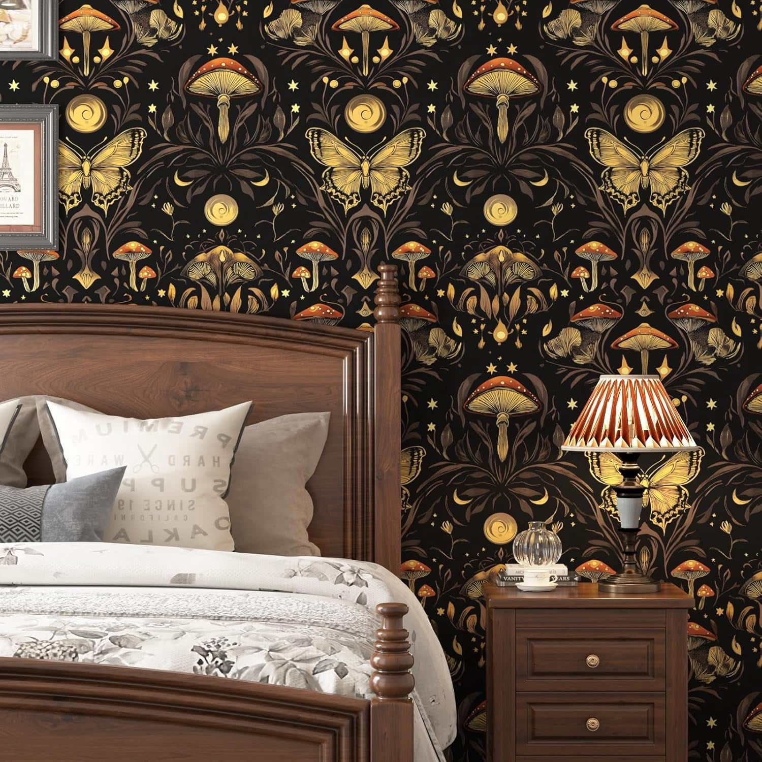 Usachibb Vintage Floral Peel and Stick Wallpaper Boho Contact Paper for Furniture and Home Decor (Black, 17.5 in x 78.5 in) cnf5i