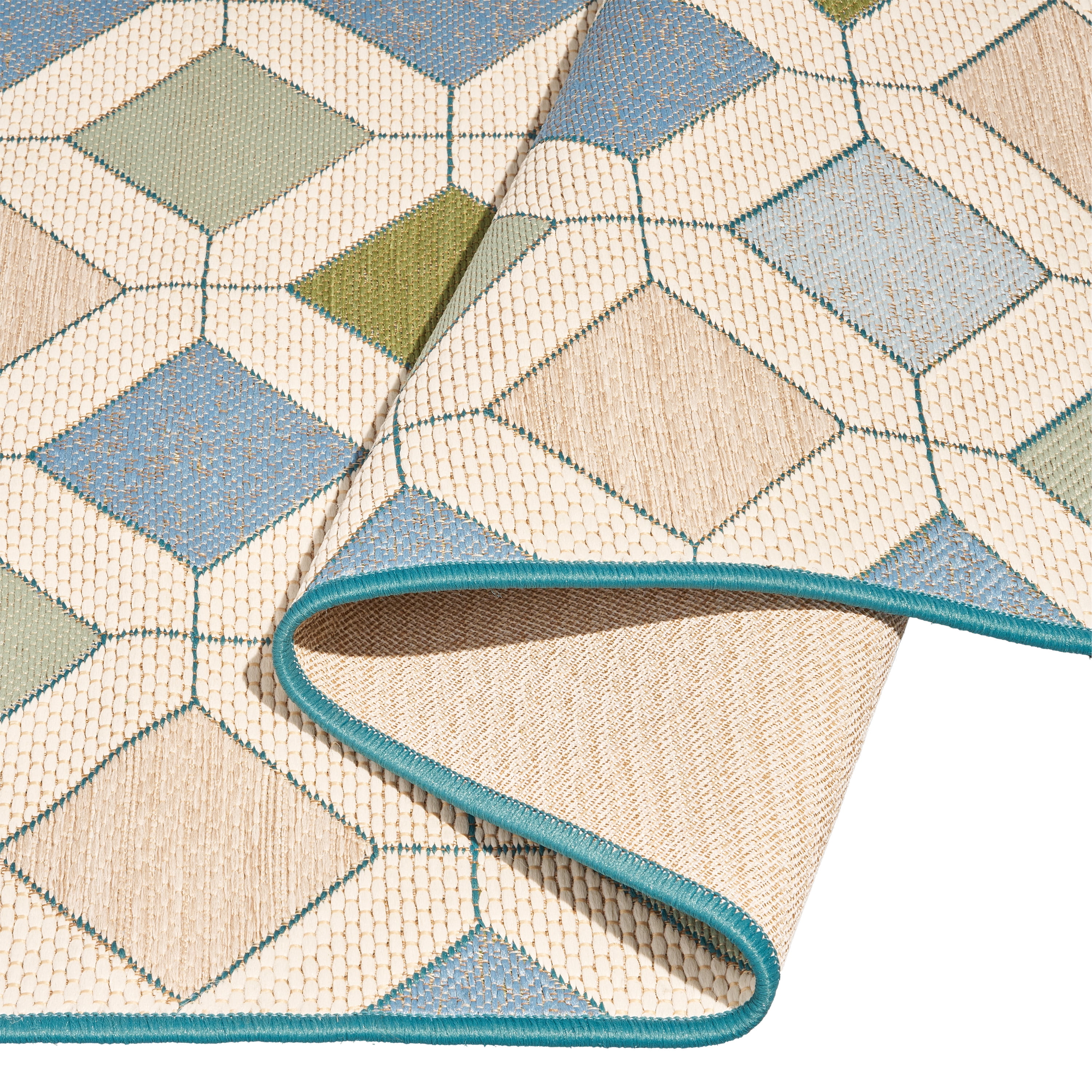 Beautiful by Drew Barrymore Tiles Outdoor Rug (Blue, 5 ft x 7 ft) ga2i4