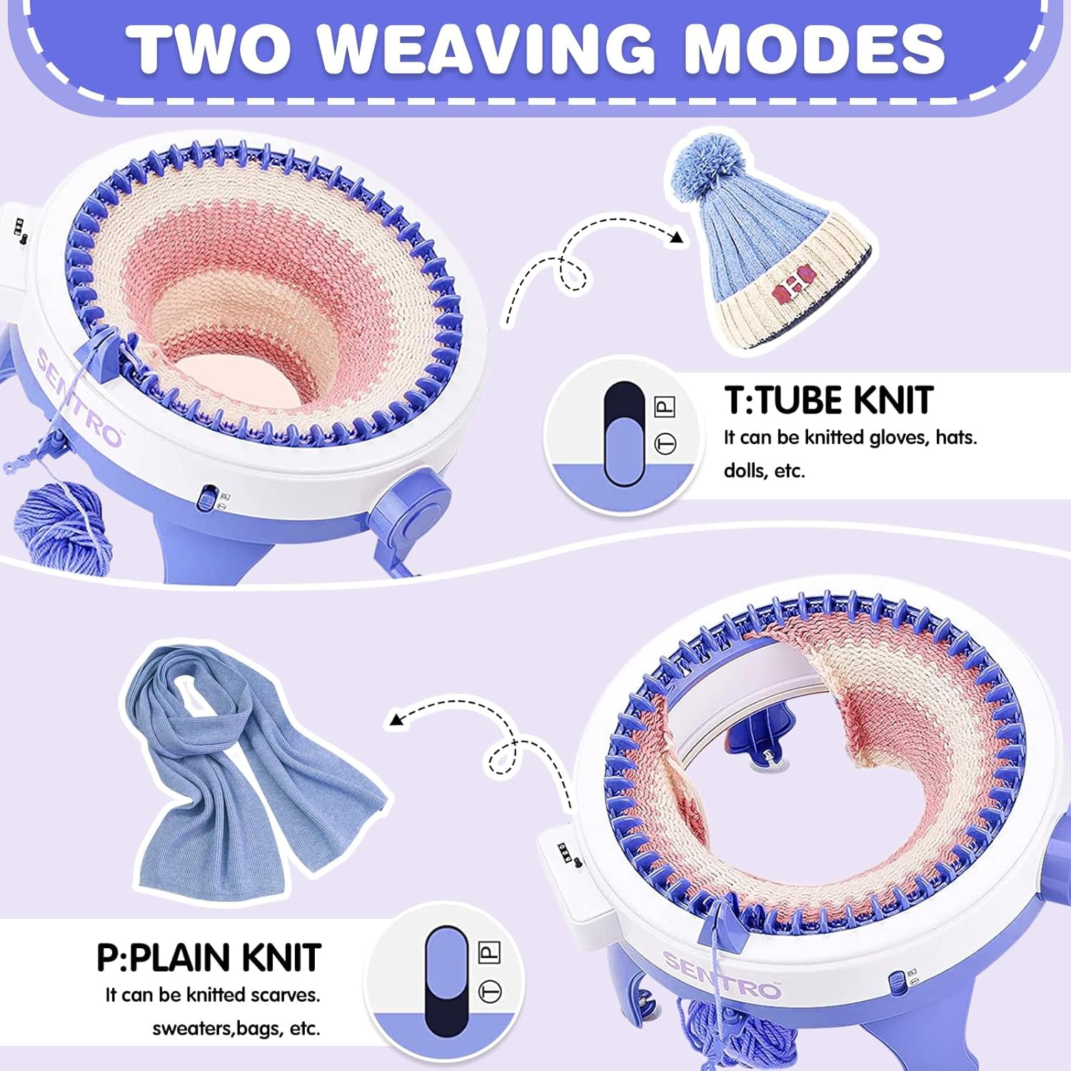 Zcvtbye 48-Needle Smart Knitting Machine with Row Counter and Adjustable Tension (Blue, 15.9 in x 14.8 in) 12dvj