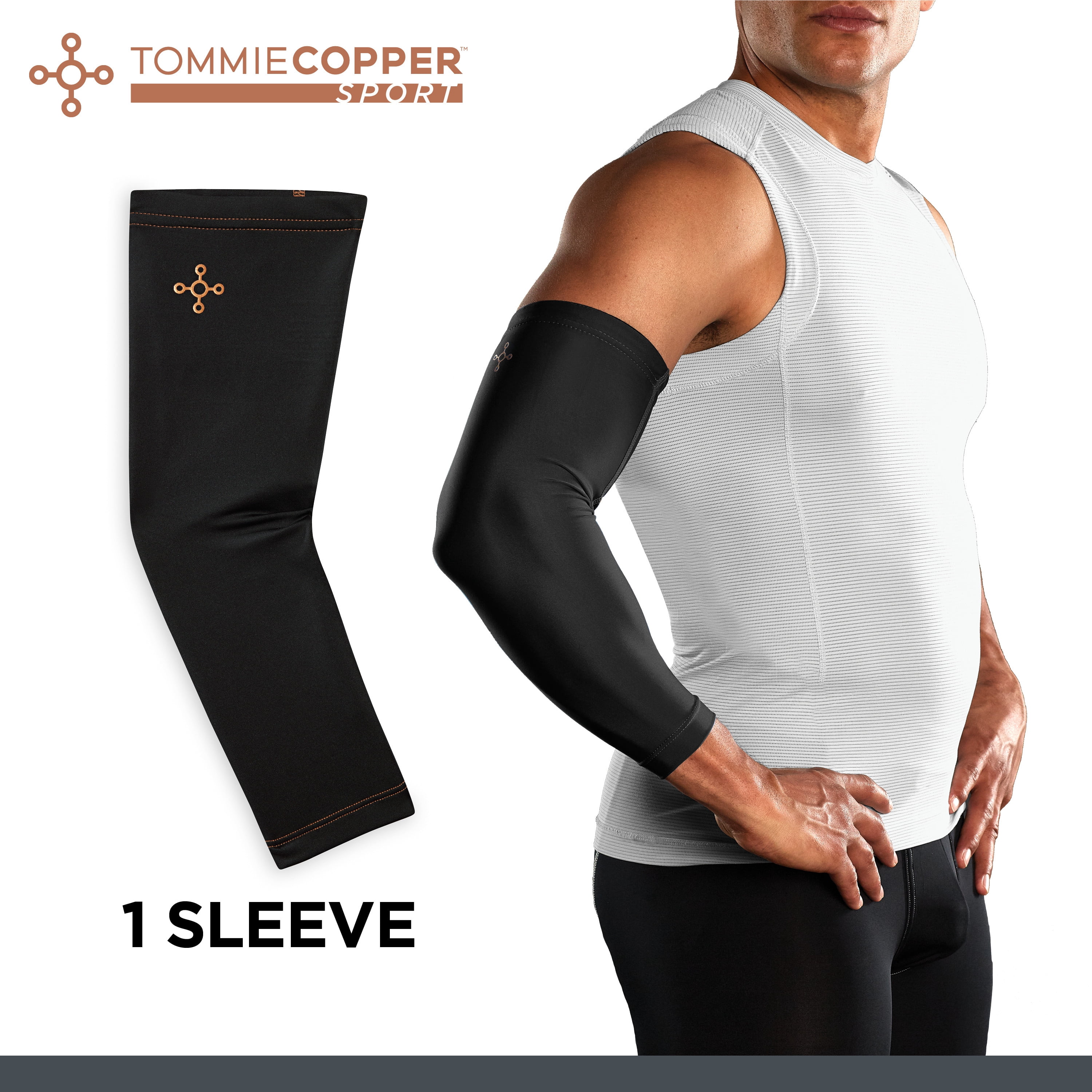 Tommie Copper Sport Compression Arm Sleeve, Copper Infused Support for Muscle Recovery (Black, Large/Extra-Large) rsyht