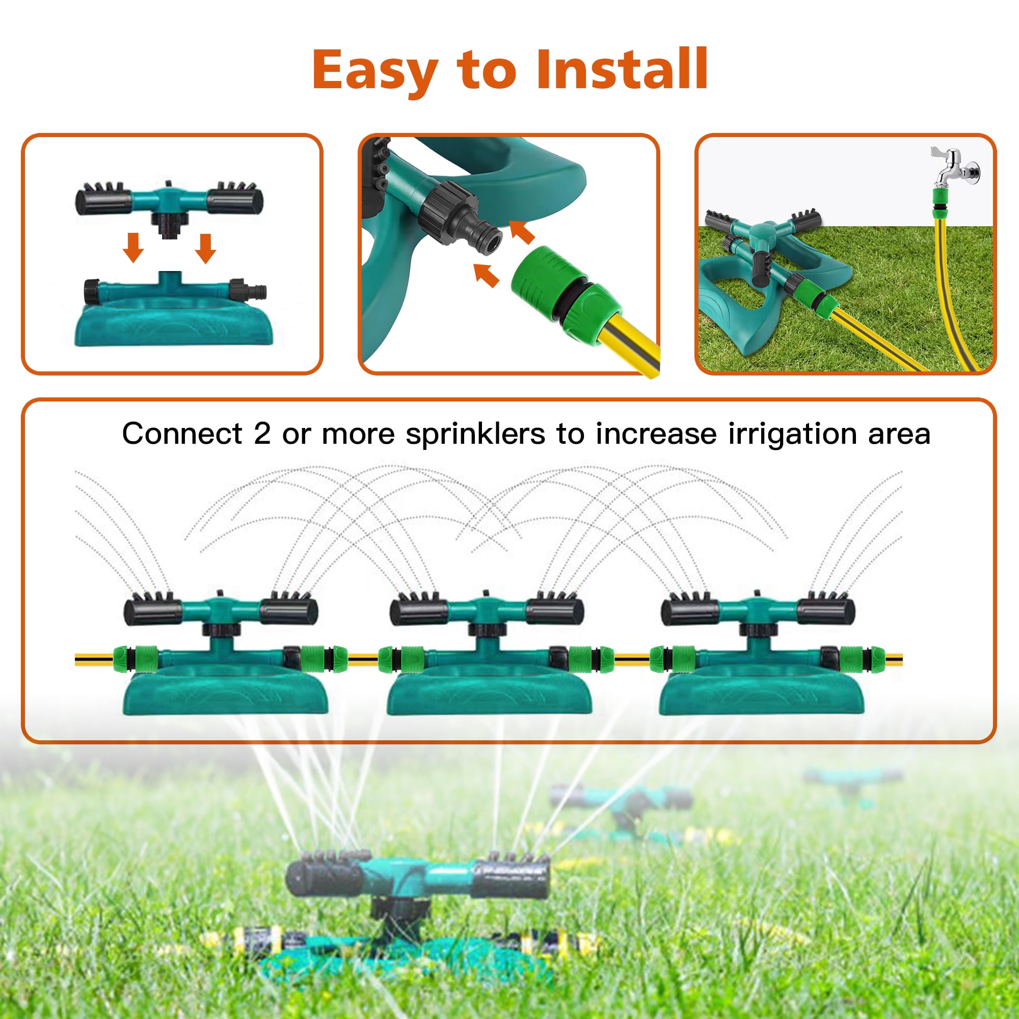 KIMHY Lawn Sprinkler, 360-Degree Rotating Garden Irrigation System with Adjustable Spray Nozzles (1/2 in Connector) k99cy