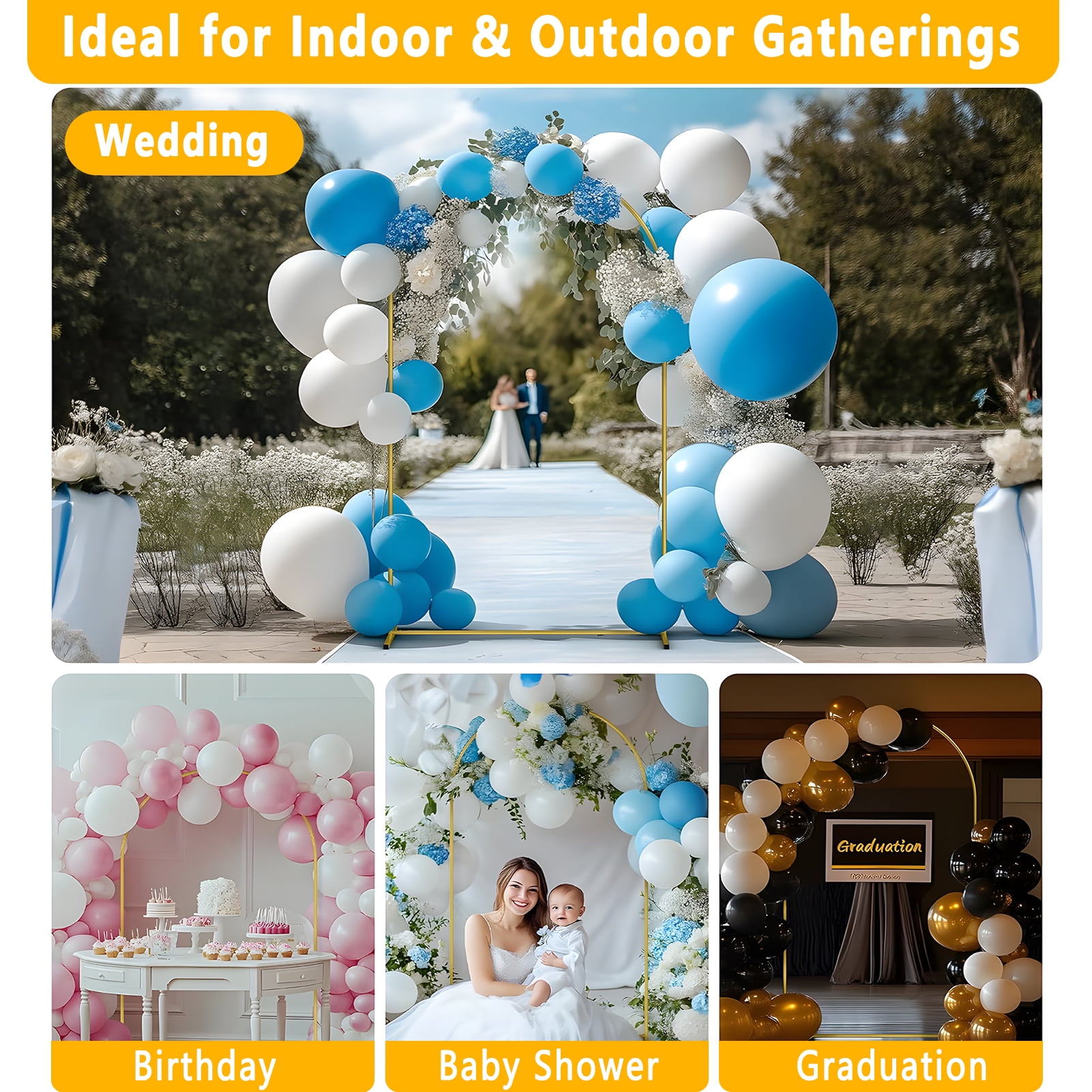 KiddiTouch Metal Arch Backdrop Stand Set for Parties (Gold, 2 Pack, 7.2 ft and 6 ft) ccqlk
