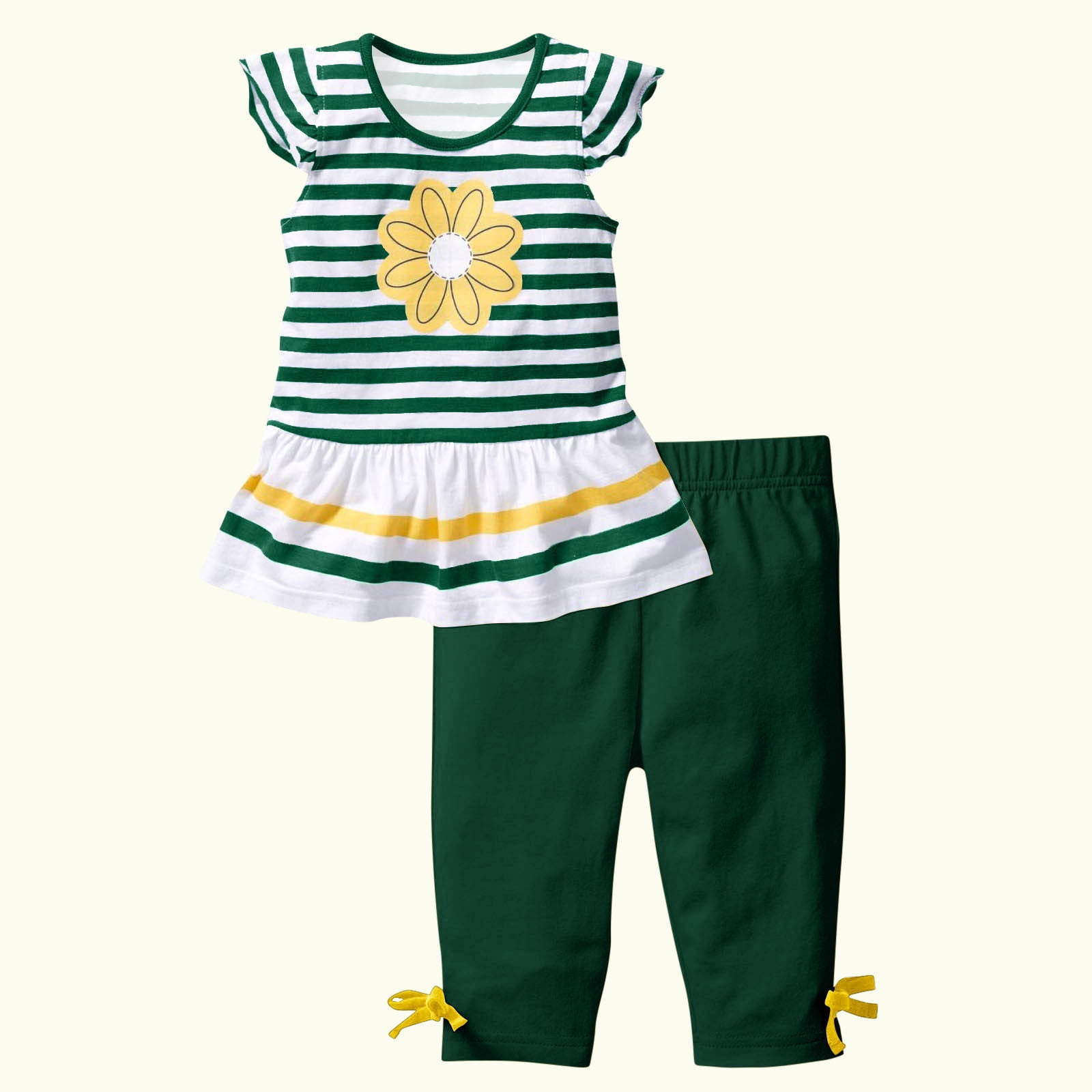 Erwazi Toddler Girls Summer Floral T-Shirt and Pants Outfit Set (Green, 2T) 71te3
