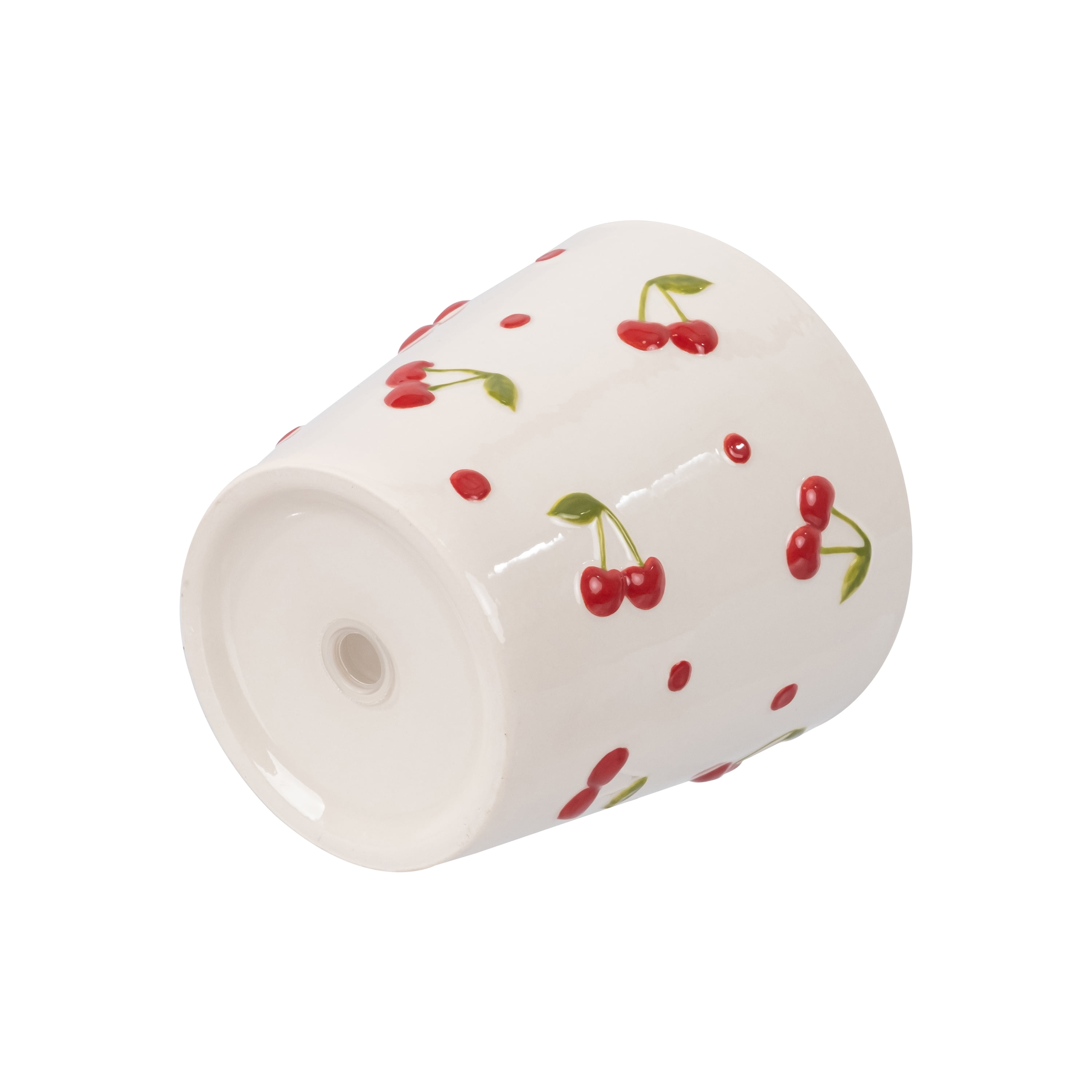Mainstays Ceramic Cherry Planter Decorative Indoor Flower Pot (Cream and Red, 6.25 in x 6 in) kfrnd