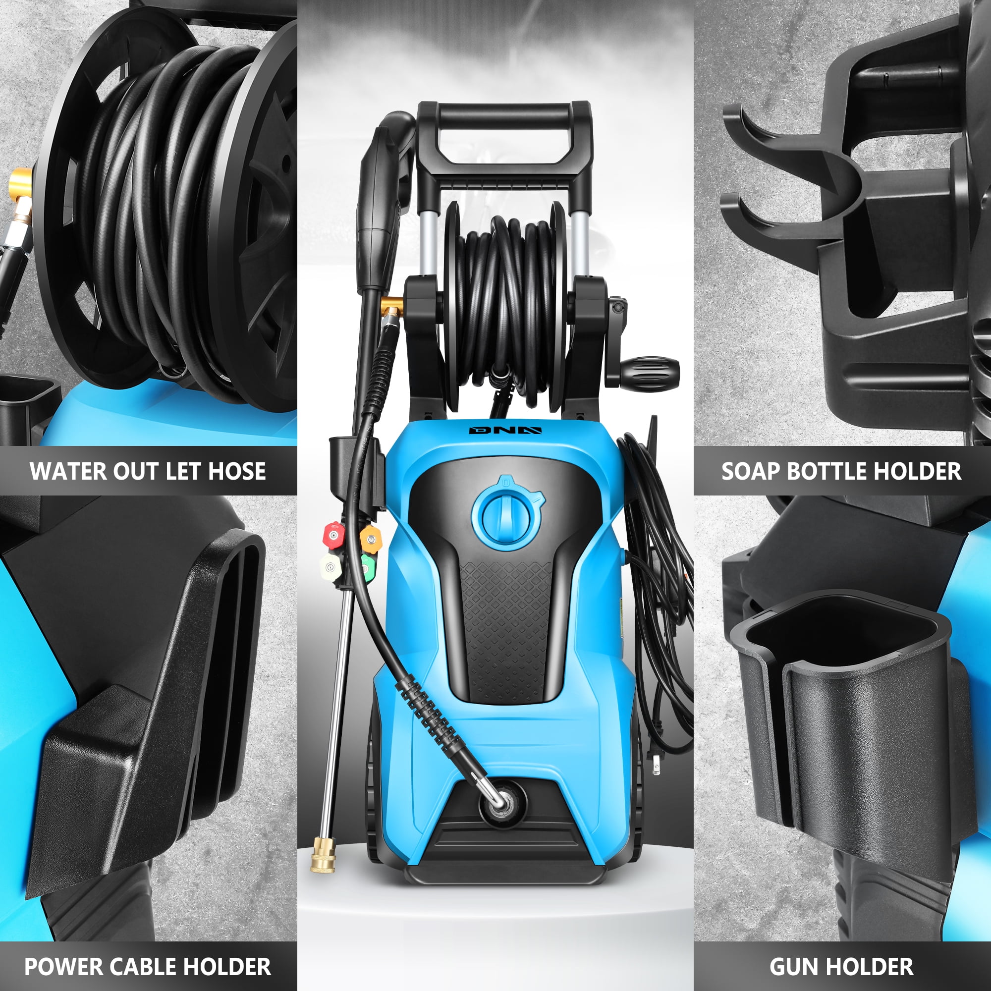 DNA Motoring Electric Pressure Washer 2176 PSI 2.4 GPM High-Power Cleaning System (Blue, 1800W) cjj8s