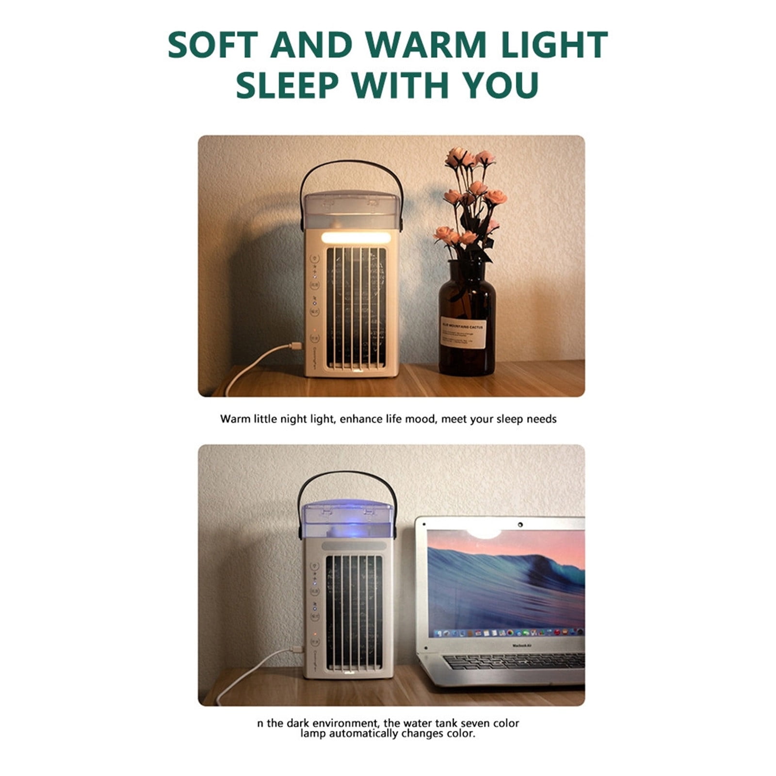 SDJMa Portable Air Conditioner, Evaporative Air Cooler with Night Light and 3-Speed Fan (White, 16.23 fl oz) 9jym5
