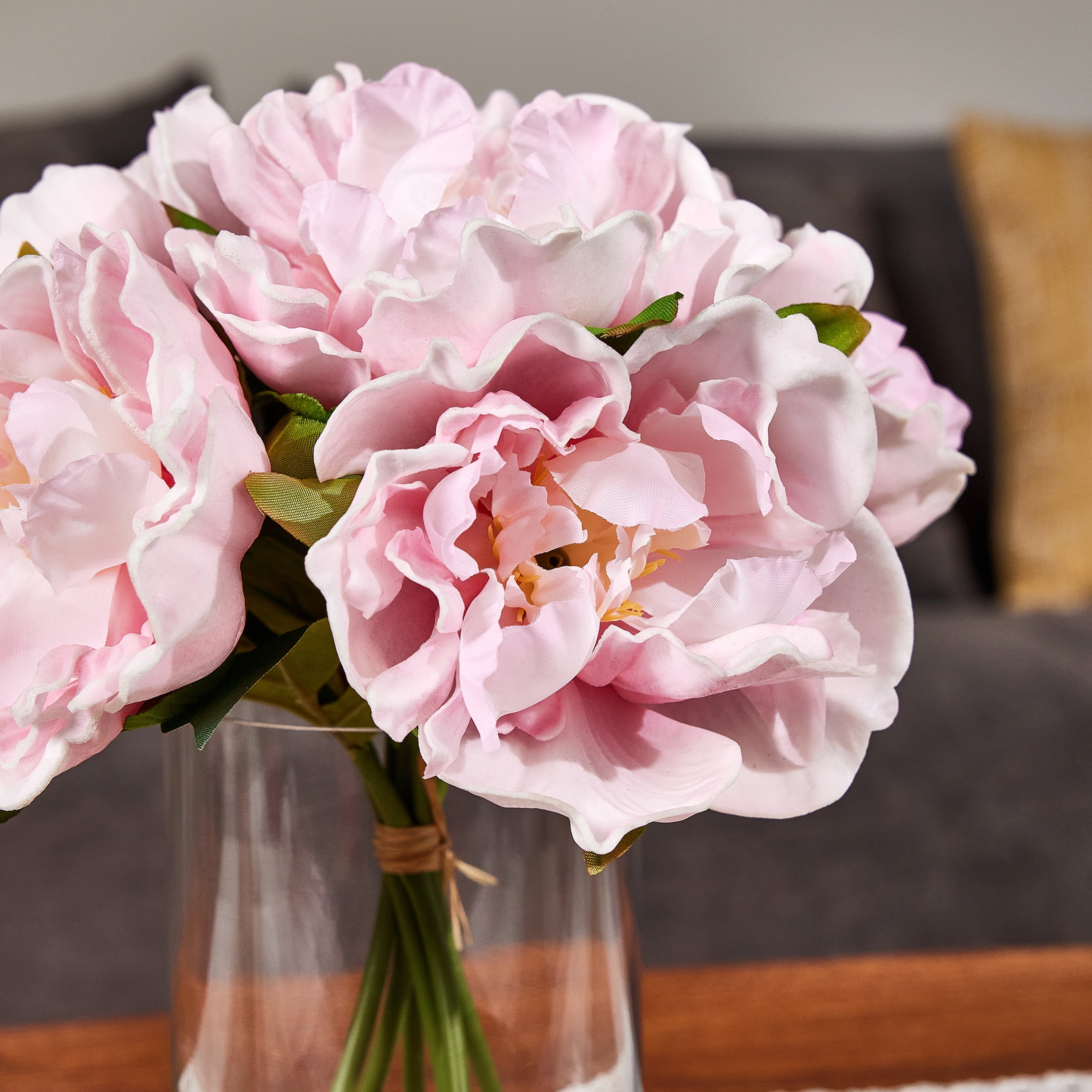 DR.Planzen Artificial Peony Flower Arrangement with Glass Vase (Pink, 10.6 in) 0ln0c