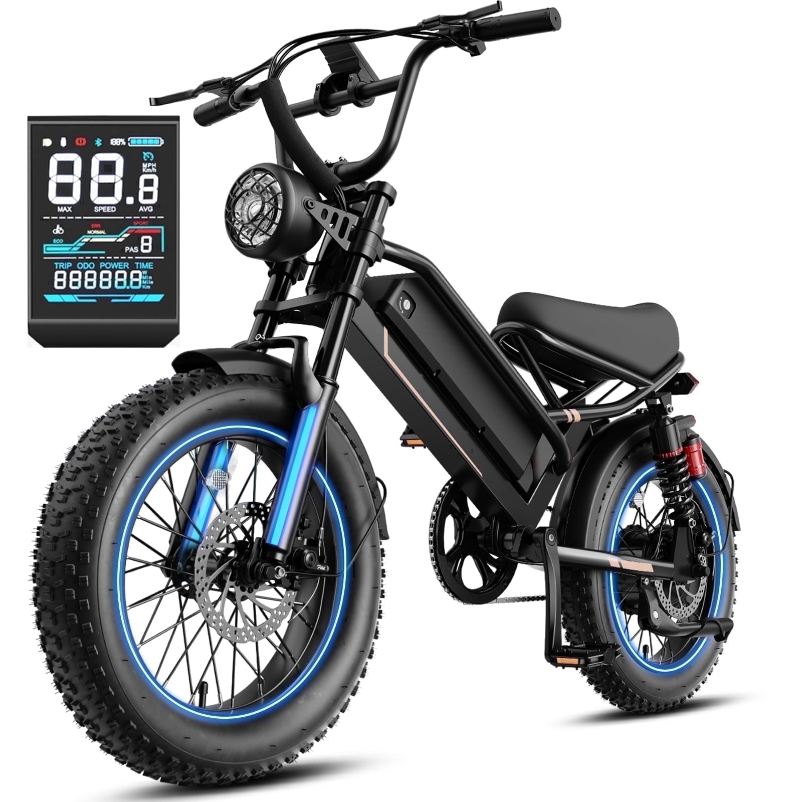 YareYi Electric Mountain Bike, 2000W Peak Motor Fat Tire E-Bike, Dual Suspension, UL2849 Certified (Black, 16 in) w2vkx