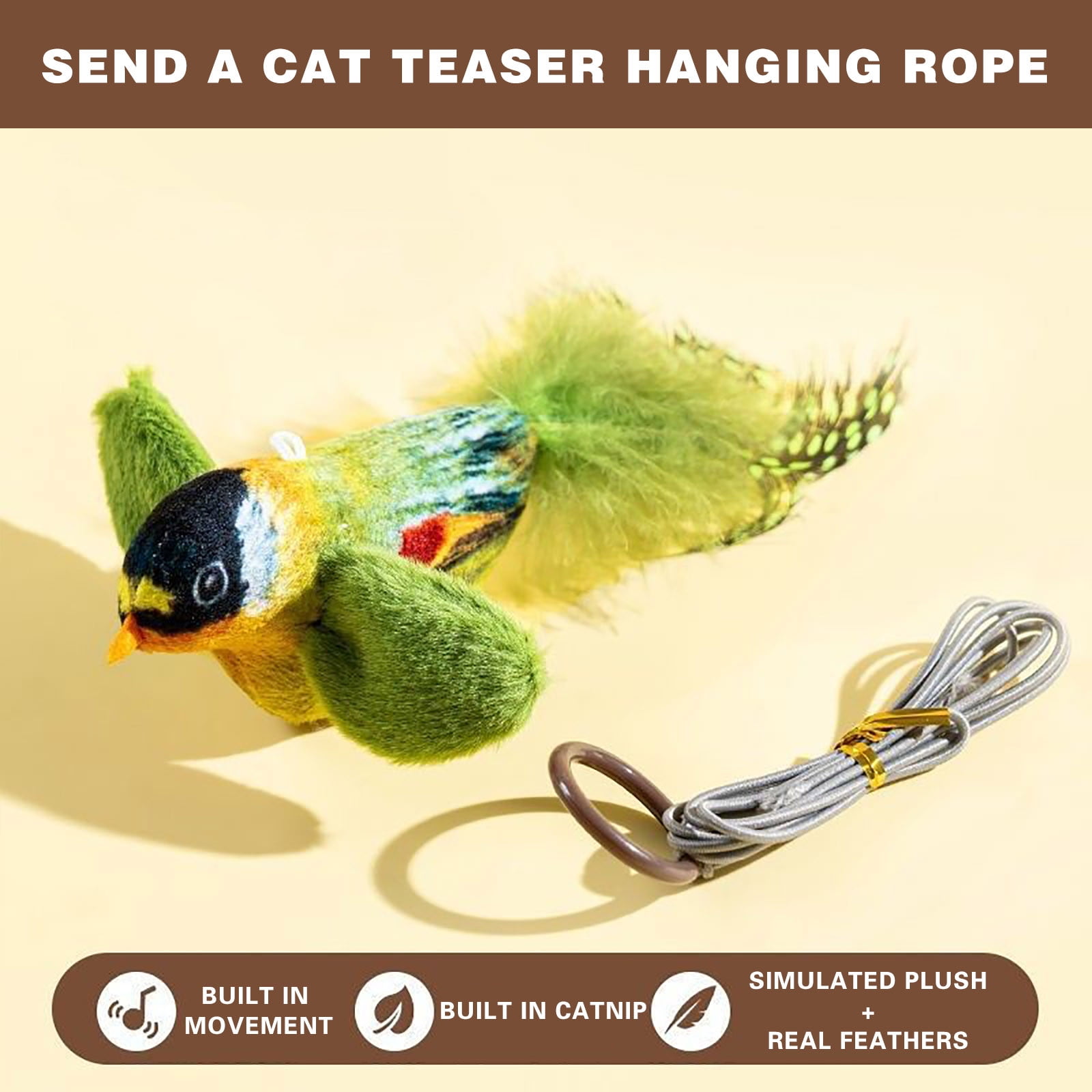 Infidev Interactive Flying Bird Cat Toy, Electric Flapping Wing Simulation Sparrow with Chirping Sound (Green, 1 Pack) 8y2wb