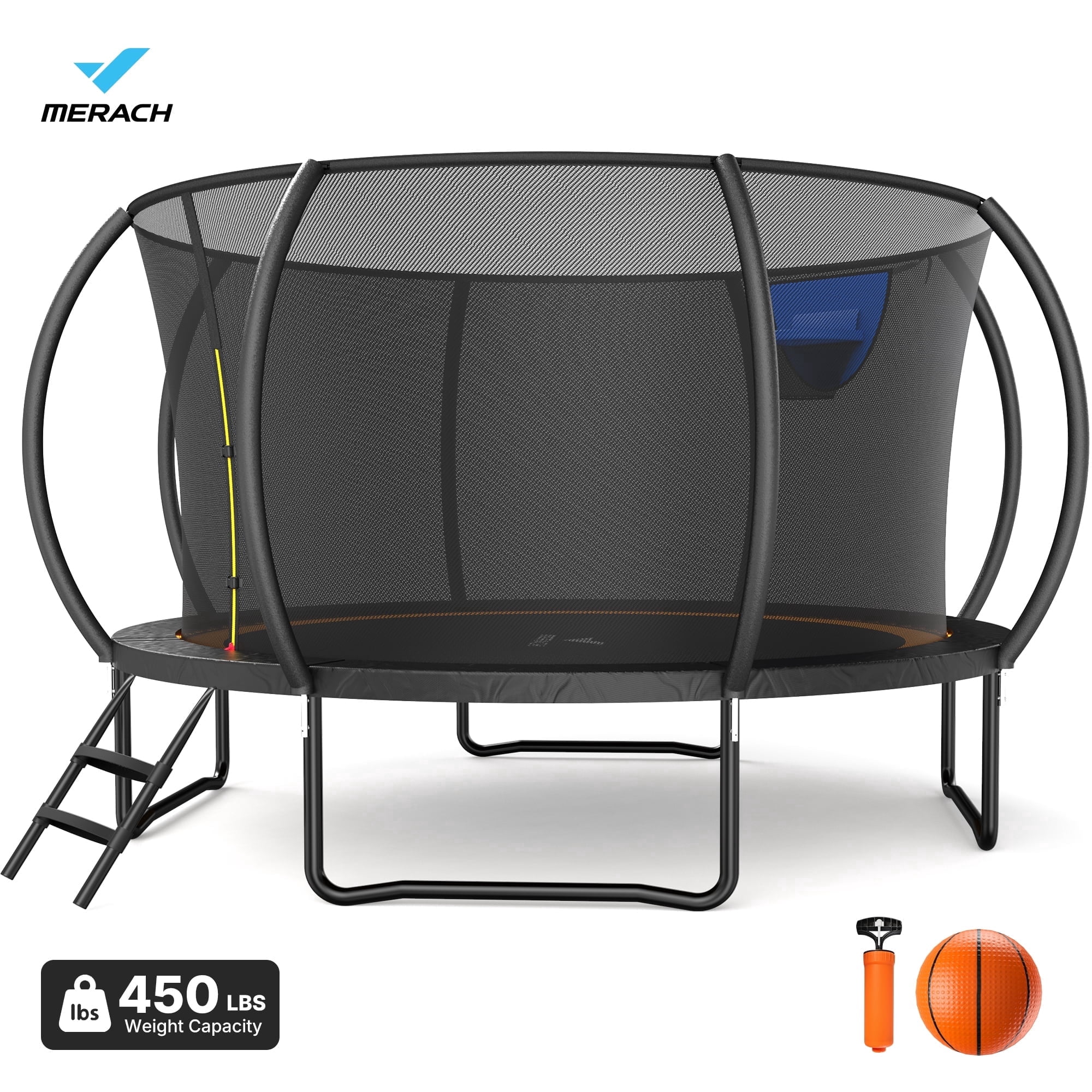 MERACH 14ft Pumpkin Outdoor Trampoline with Safety Enclosure Net, Basketball Hoop & Ladder (14 ft) kqwqo