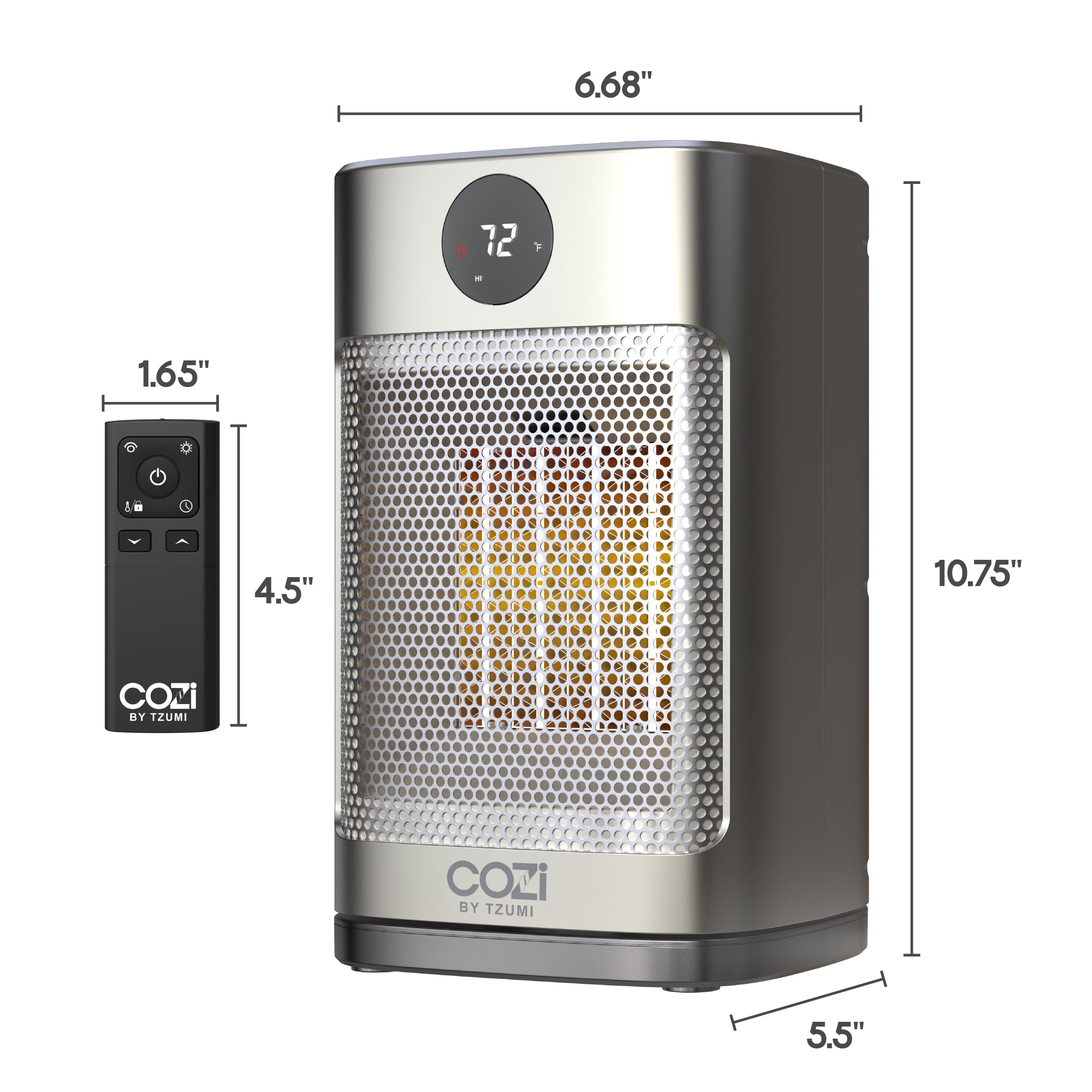 Tzumi Cozi Oscillating Ceramic Desktop Space Heater with LED Display and Remote Control (Silver, 10.9 in) diumg