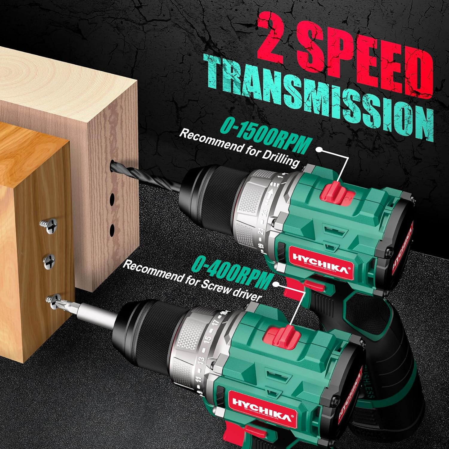 HYCHIKA Brushless Cordless Drill Driver Set with 53-Piece Accessory Kit, 16.8V Power Drill with 410 in-lb Torque, 3/8 in Keyless Chuck, LED Light (Green, 1 Battery) 2izte