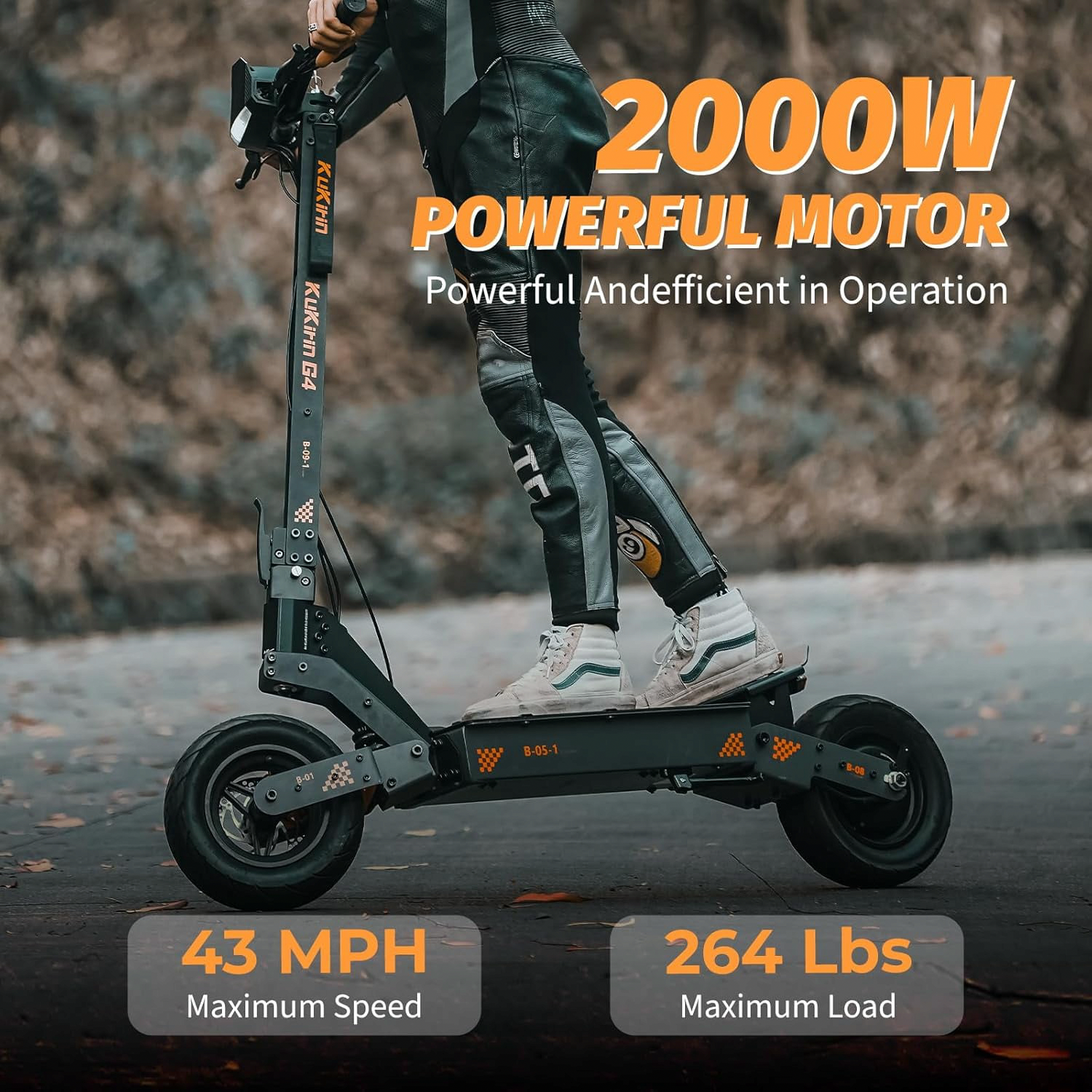 KUKIRIN G4 Electric Scooter, 2000W Motor, 43 Miles Range, 43 Mph Speed, 11 in Off-Road Tires, Foldable Commuter Scooter (Black) 436pd