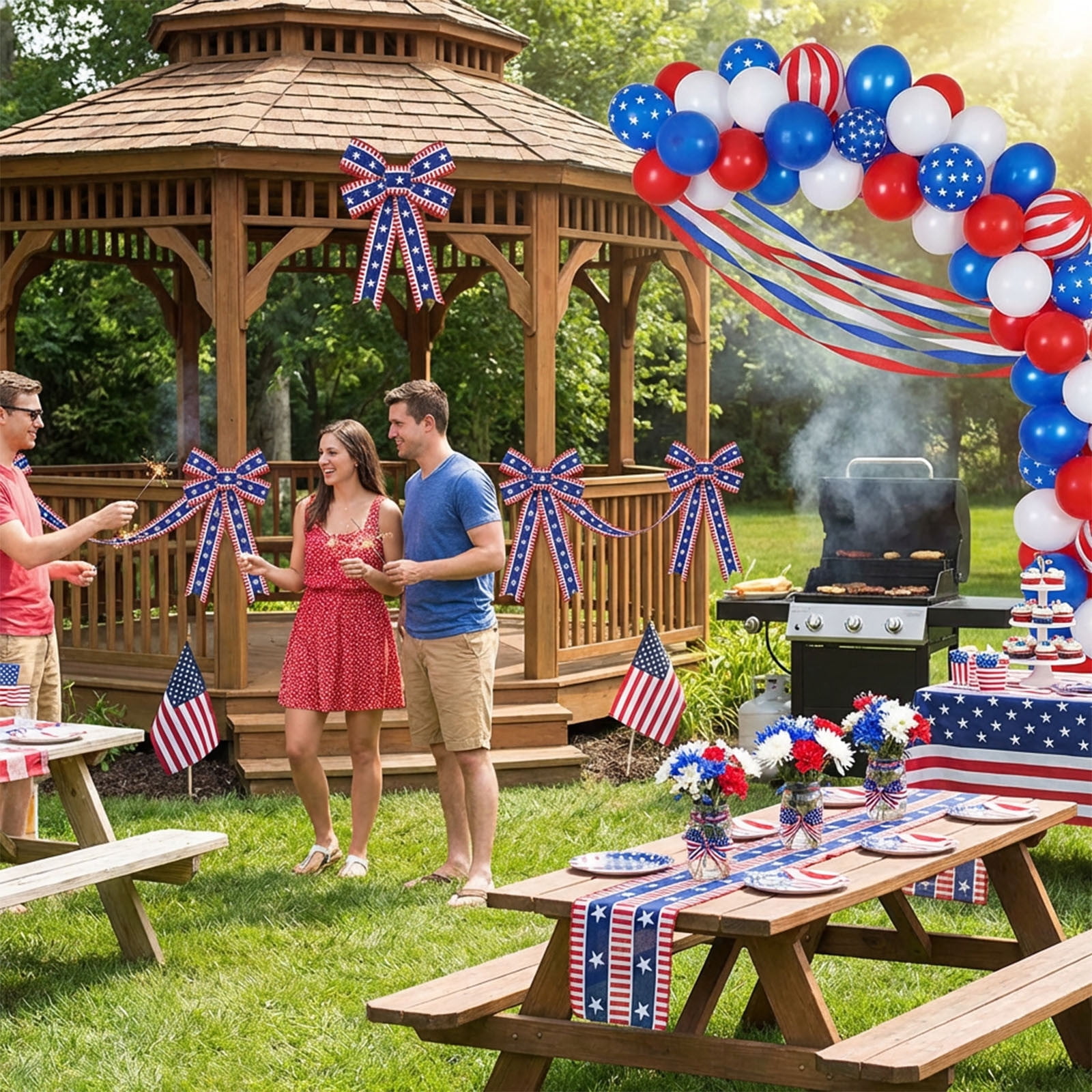 Kbndieu Patriotic Wired Ribbon, Stars and Stripes Fabric for DIY Crafts and Holiday Decor (Red White Blue, 2.5 in x 30 ft) ywjyy