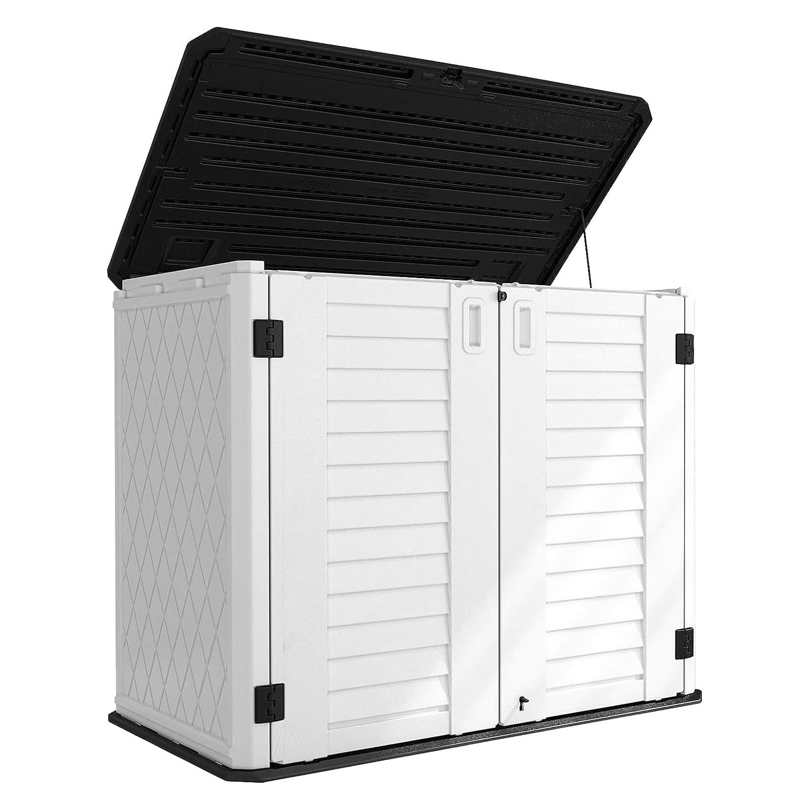 Ledmomo Outdoor Garden Storage Box, Weatherproof Resin Cabinet for Patio and Backyard (White, 34 cu ft) 9f40g