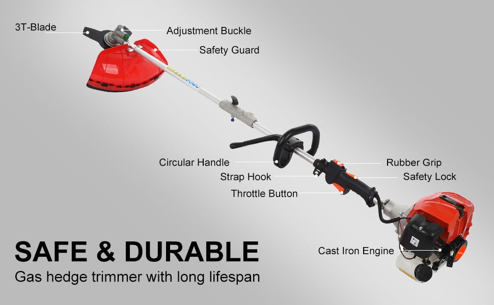 Floseru 5-in-1 Gas String Trimmer and Brush Cutter, 52cc 2-Cycle Engine, Multi-Functional Yard Tool (Red, 1 Unit) 1z2bx