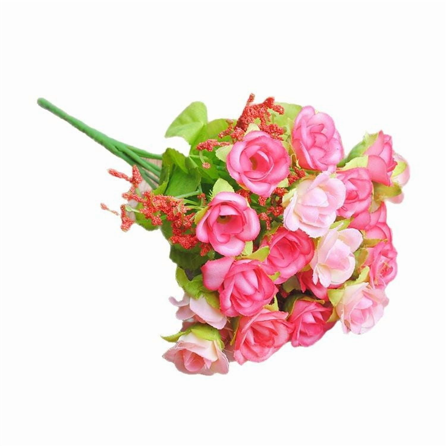 AYktou Artificial Silk Rose Bouquet, Realistic Faux Flowers with Bendable Stems for Wedding Centerpieces and Home Decor (Red, 12 in) 3qzgz
