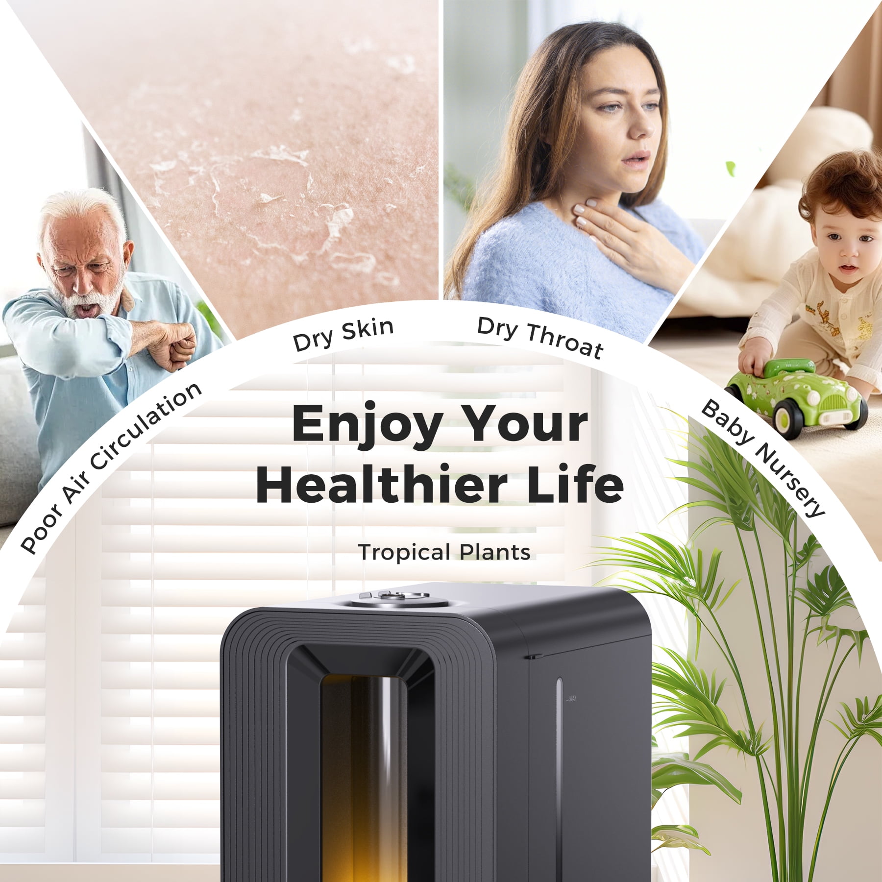 Kloudic 6L Ultrasonic Cool Mist Humidifier, Quiet Air Humidifier for Bedroom and Large Room with Essential Oil Diffuser (Black, 6L) ejj2q