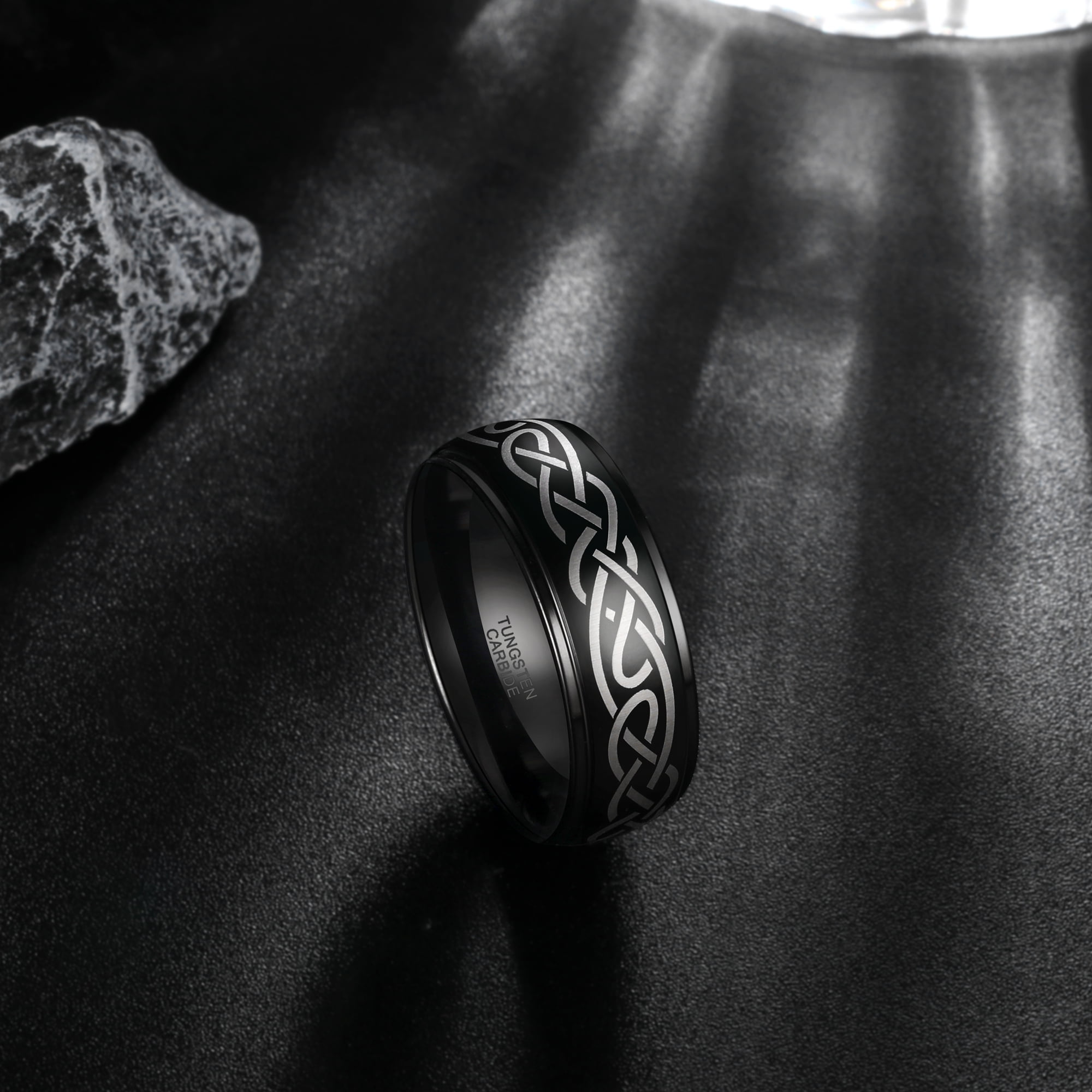 Jewmon Tungsten Carbide Ring for Men Celtic Knot Pattern Comfort Fit Wedding Band (Black, 8mm) 93vhi