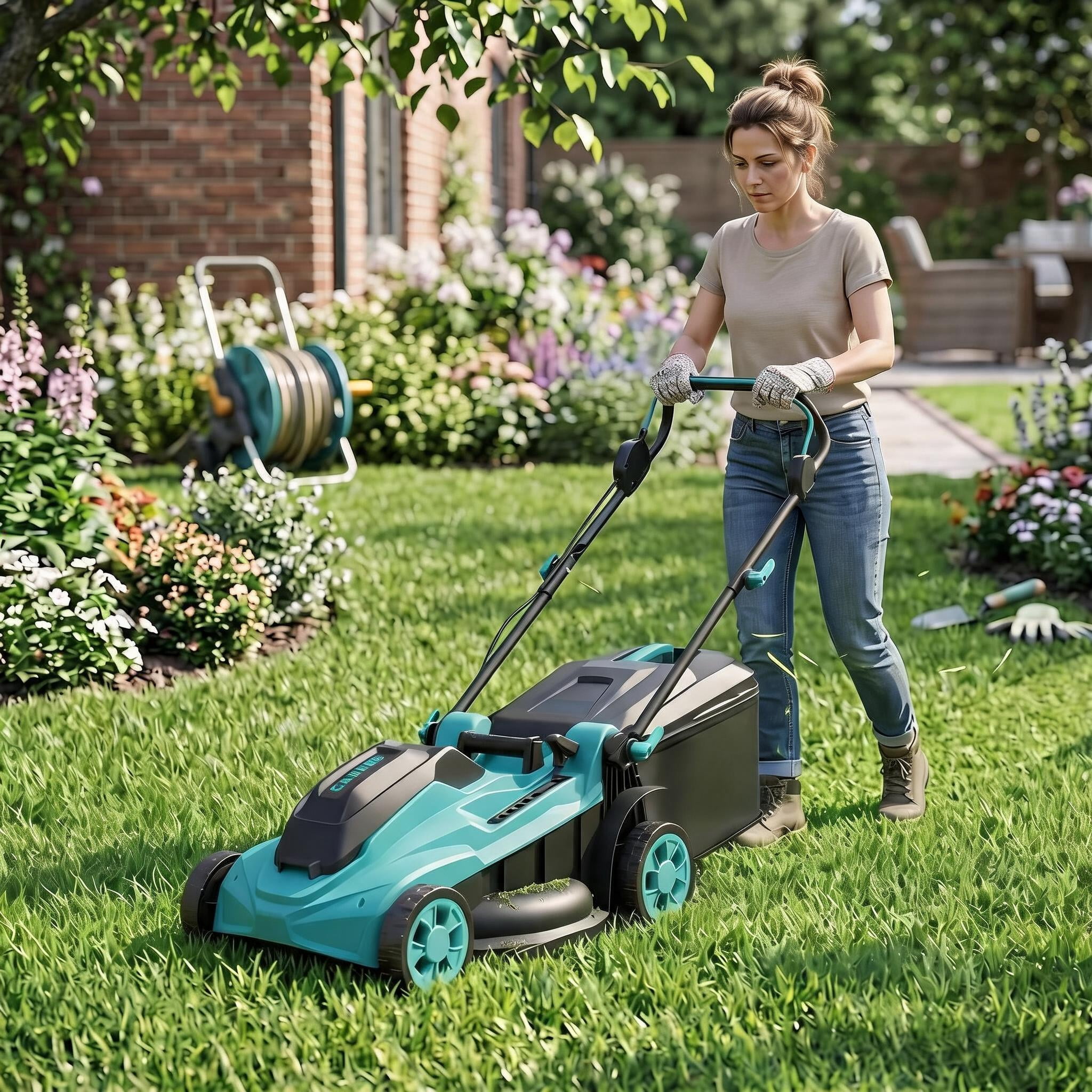 MemoryField 17 in Cordless Lawn Mower, Brushless Motor, 2-in-1 Mulching and Bagging Push Mower (Blue, 17 in) 1w2gs
