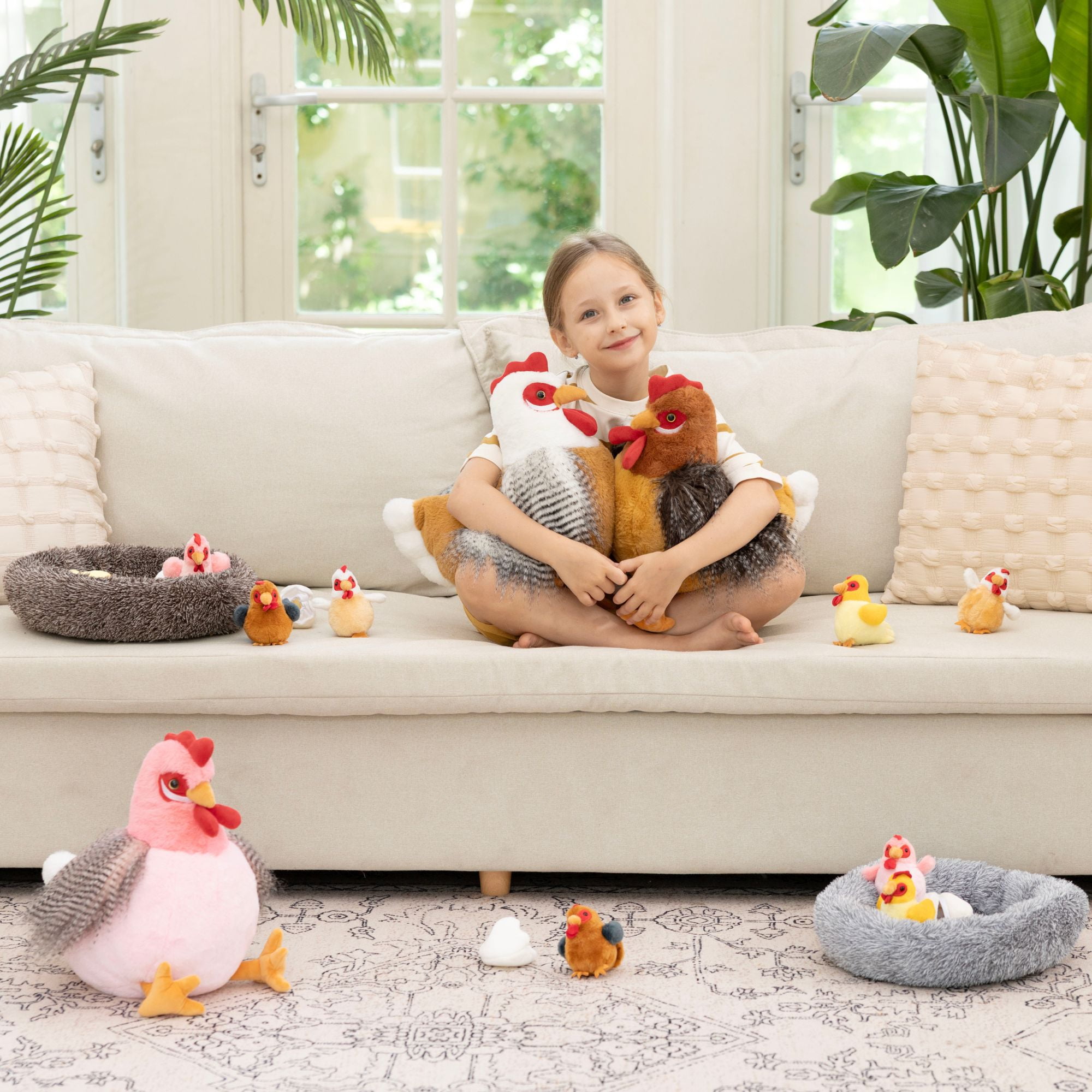 MaoGoLan Chicken Stuffed Animal Set with Plush Chicks and Nest (Brown, 8-Piece Set) l0k0p