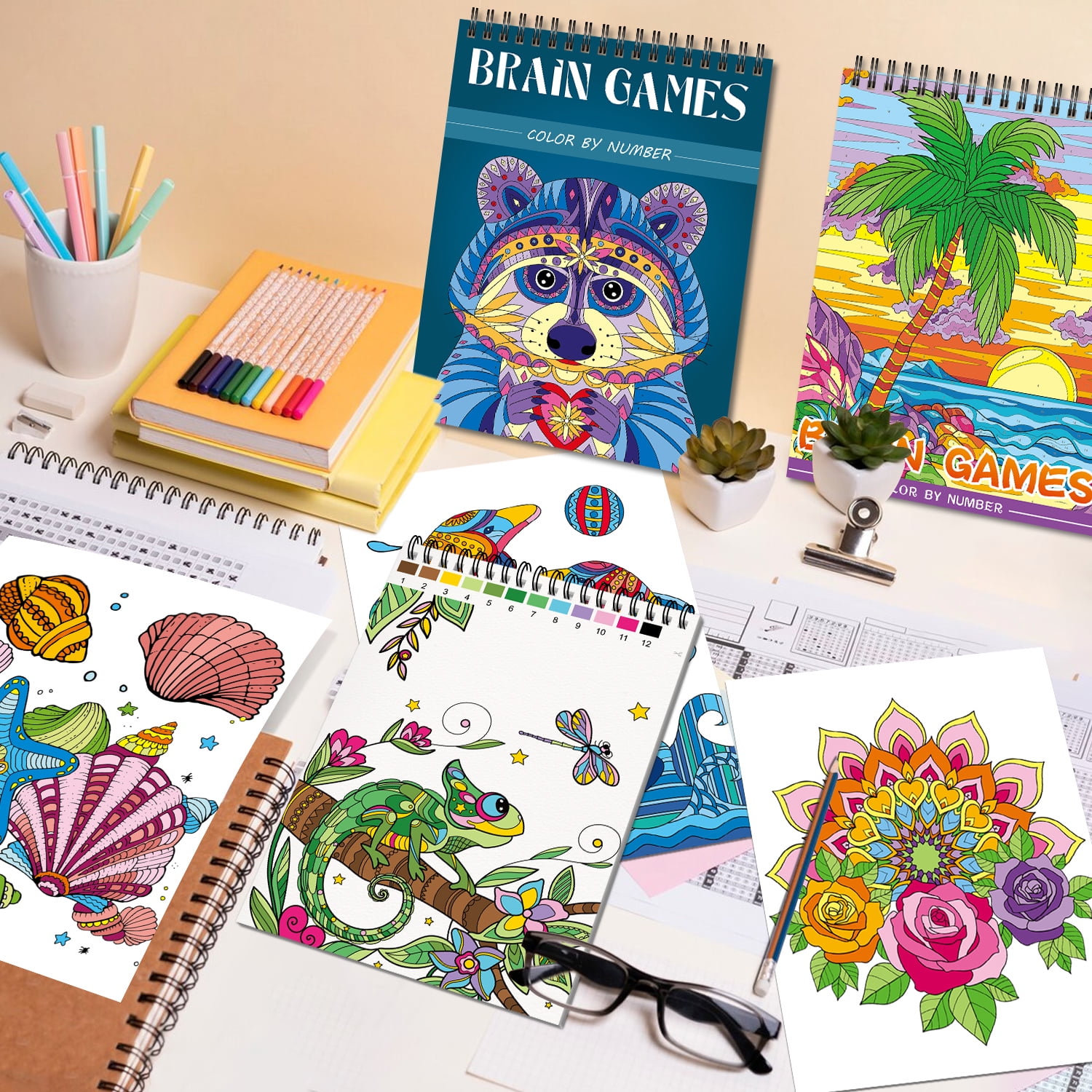 Kalysky Adult Coloring Books Set, Stress-Relieving Nature and Animal Designs (3 Pack, 25 in x 11 in) 5pyd7