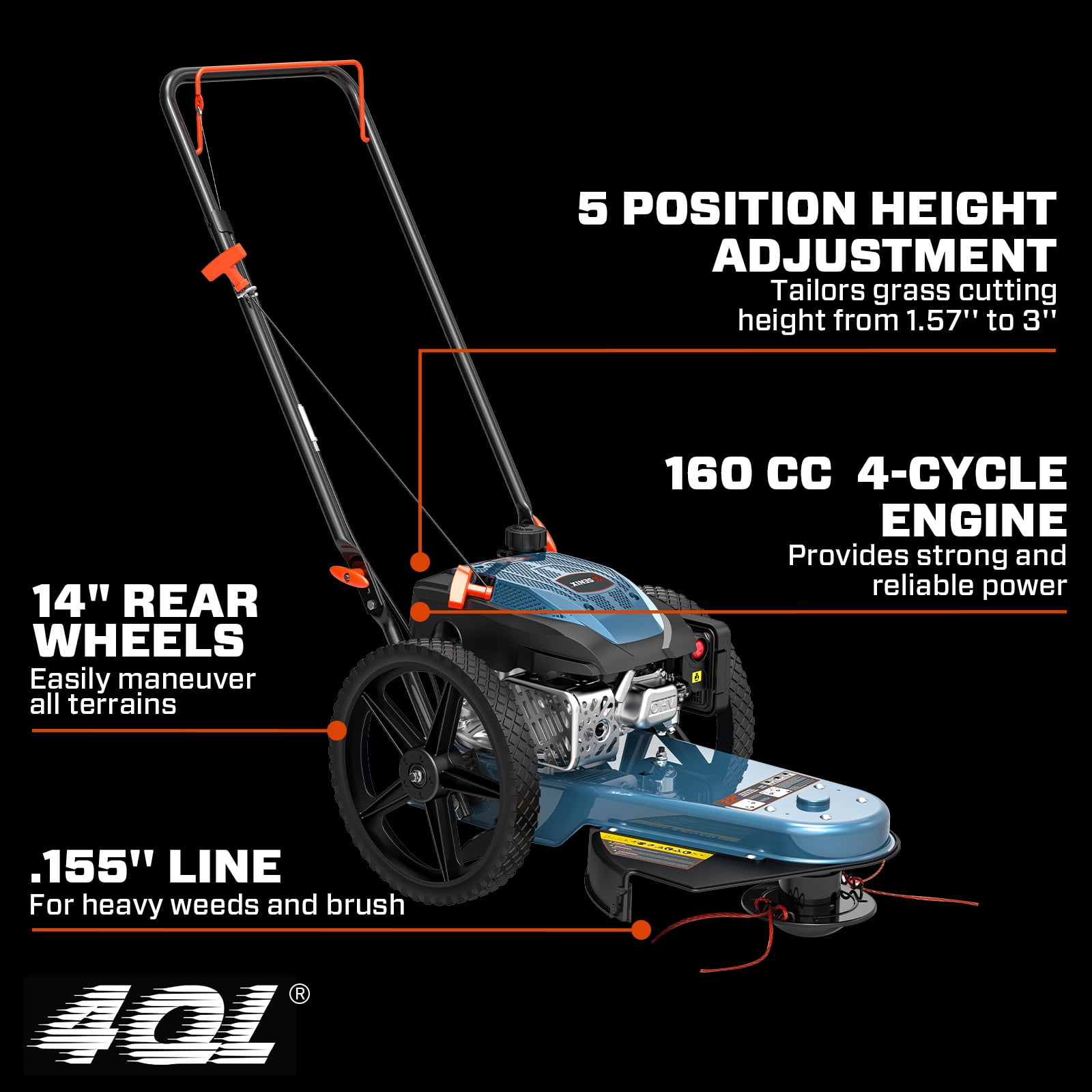 Senix 22 in. Walk-Behind Gas String Trimmer, 160cc 4-Cycle Brush Cutter with 5-Position Height Adjustment (22 in.) jj8cd