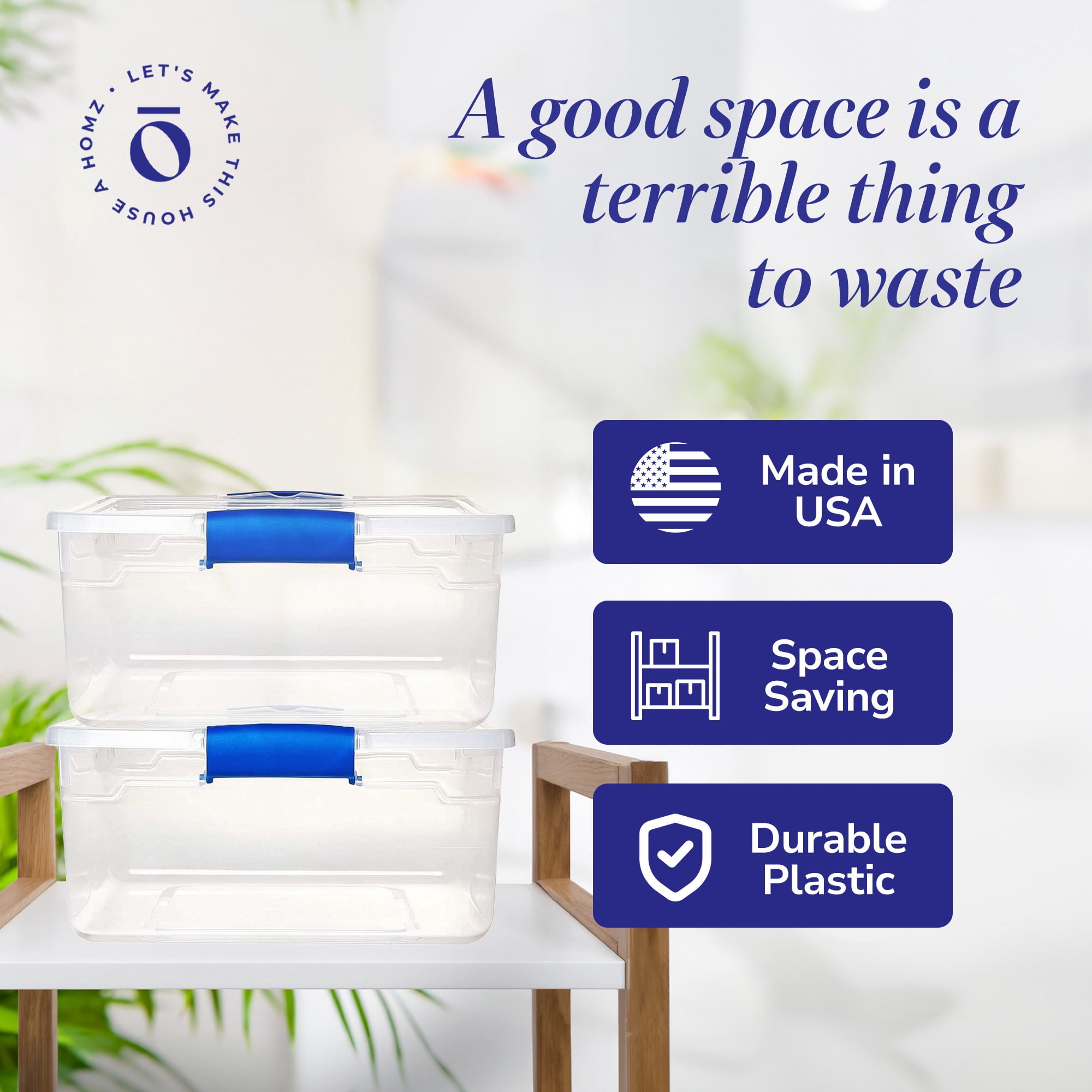 Homz Stackable Plastic Storage Containers with Latching Lids (Clear, 4 Pack, 15.5 Quart) b2a2t