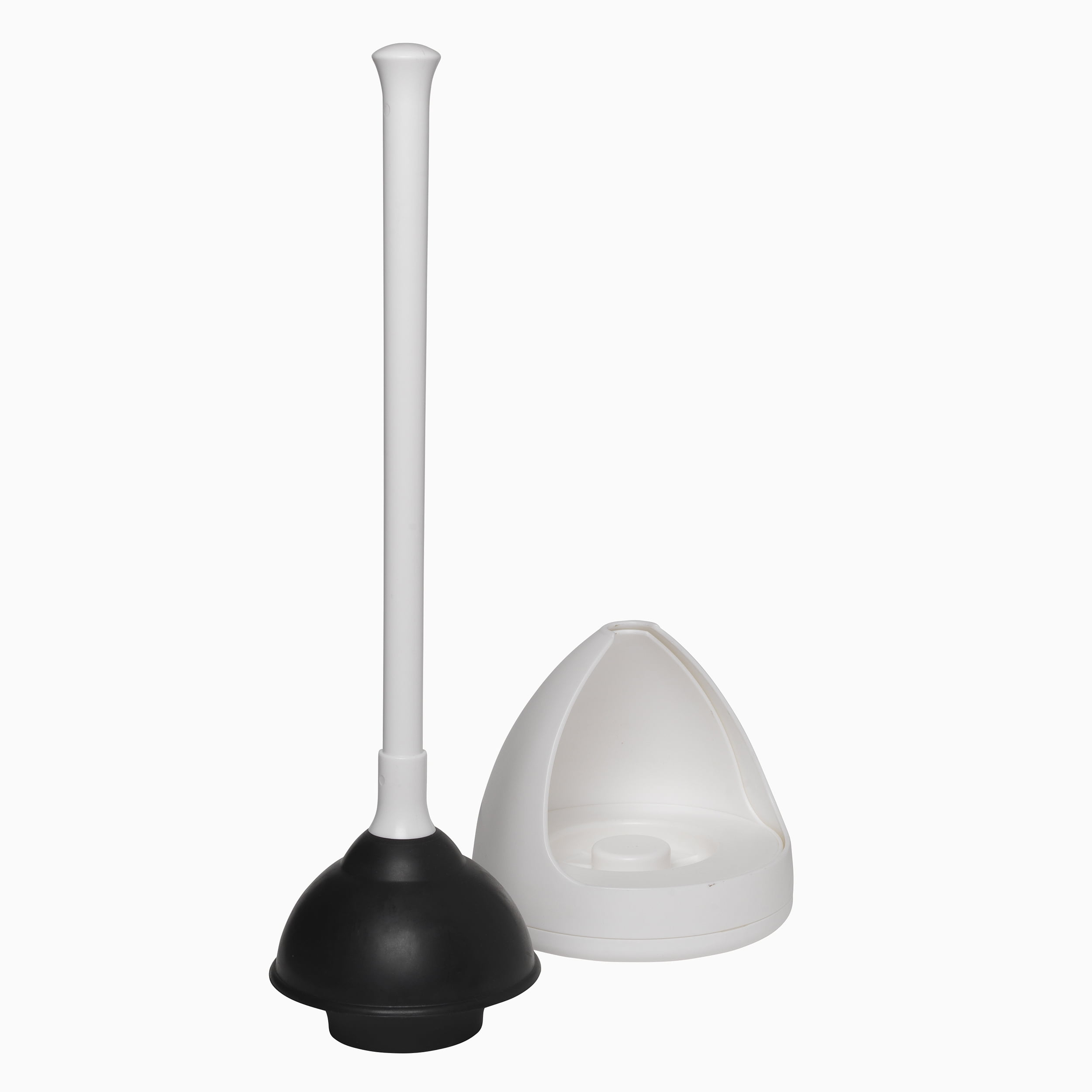 PlumbCraft Toilet Plunger and Drain Unclogger with Twist Caddy Storage Holder (White, 1 Pack) y01hn
