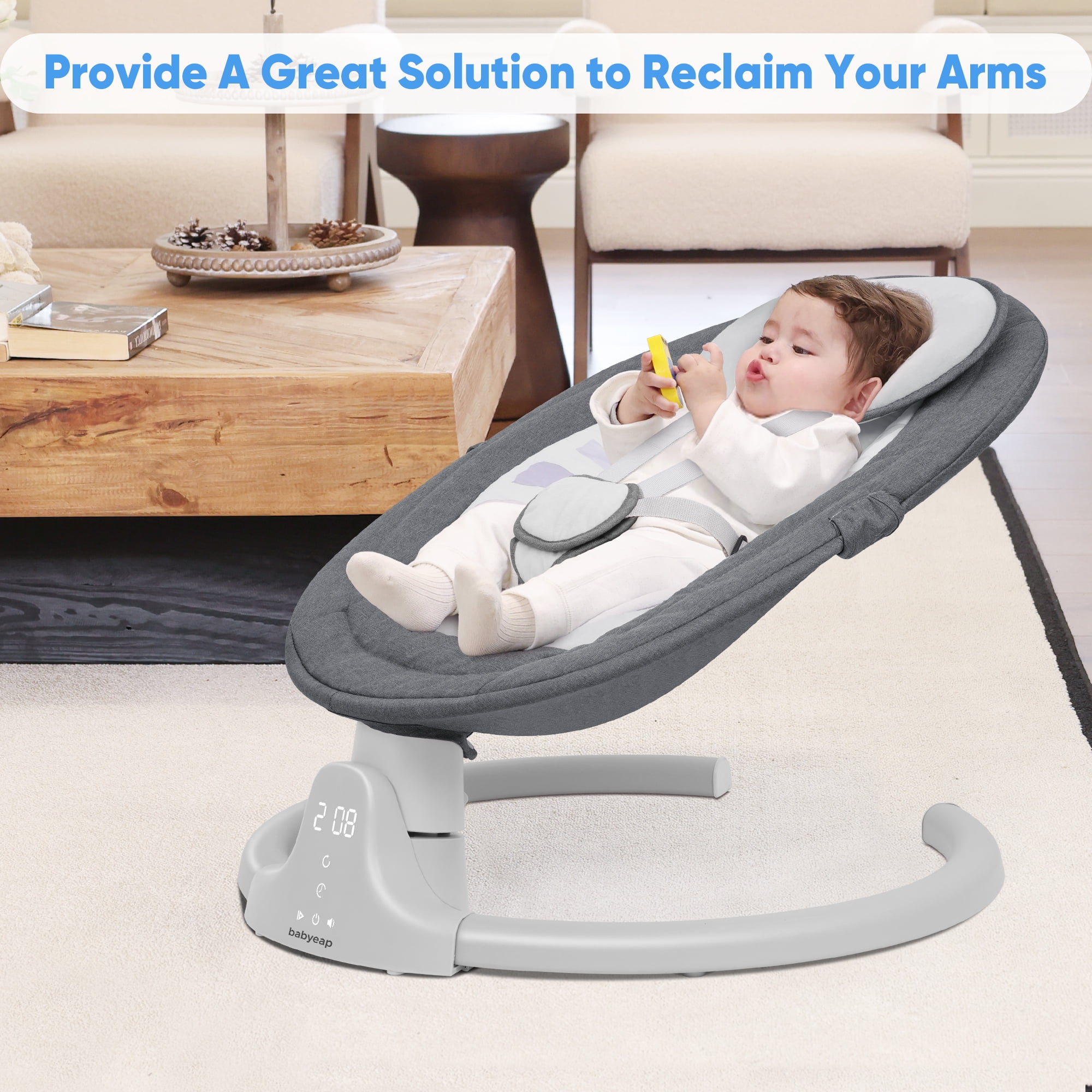 Babyeap Baby Swing for Infants with Bluetooth Remote Control and 5 Speed Settings (Gray) kq2zo