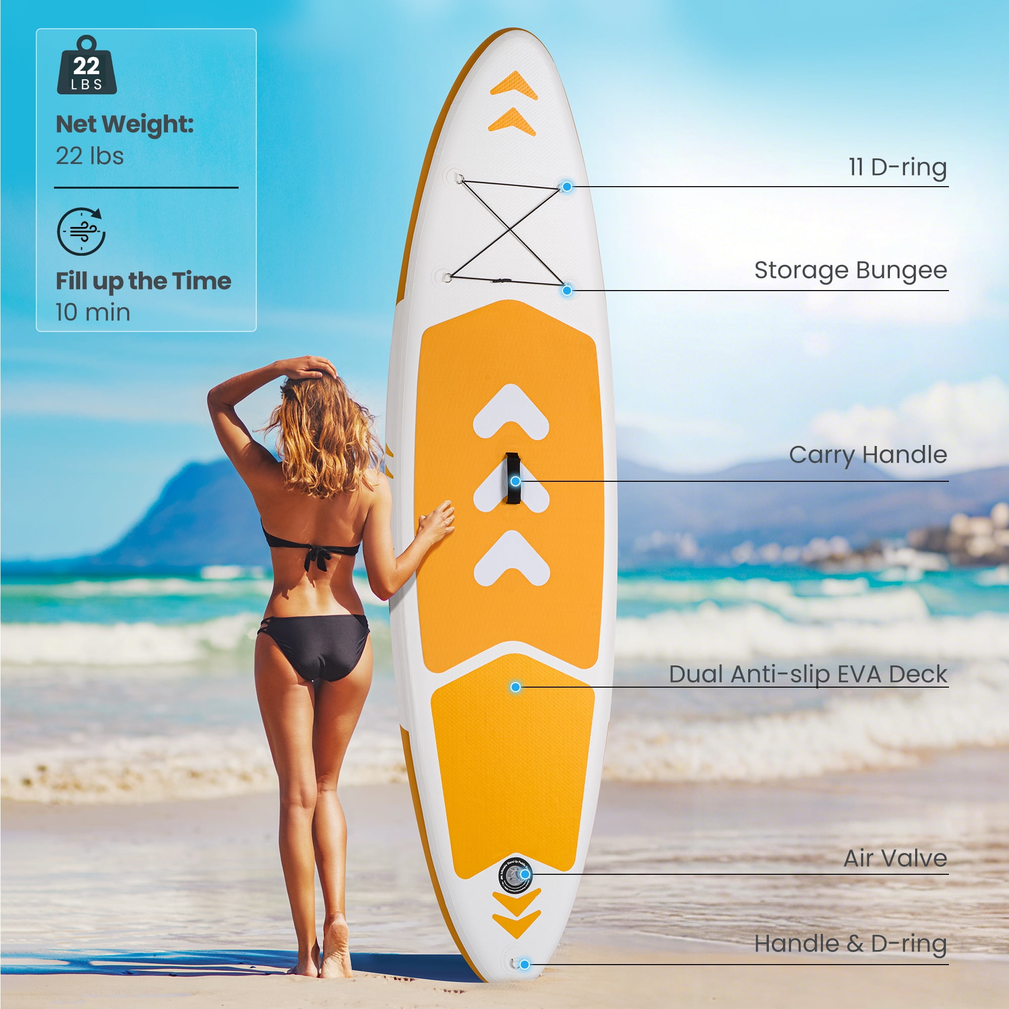 Naipo Inflatable Stand Up Paddle Board Ultra-Light SUP for Surfing and Touring (Orange, 120 in x 30 in x 6 in) tay89
