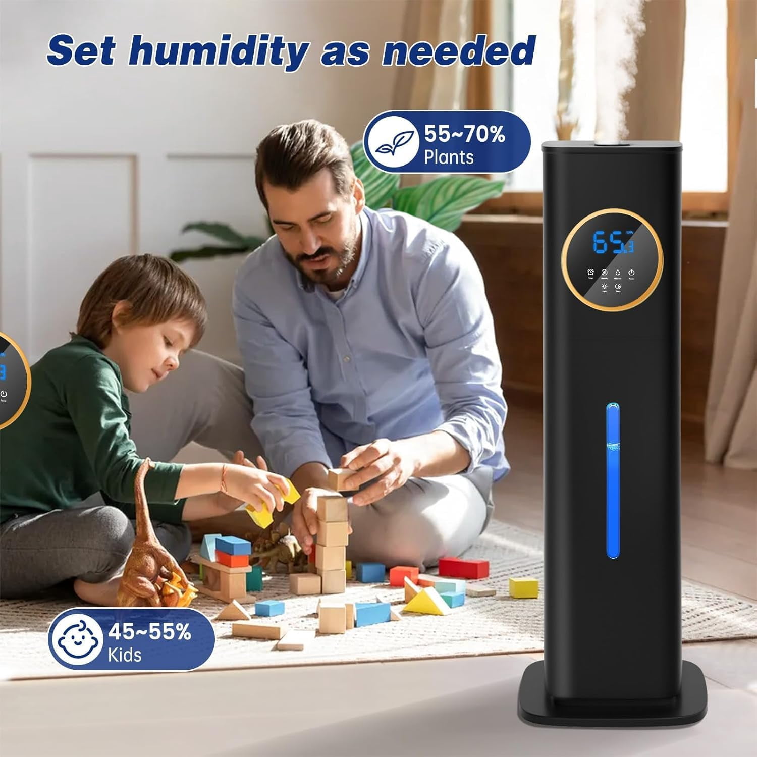 Lacidoll Cool Mist Humidifier for Large Room, Ultrasonic Air Humidifier with Essential Oil Diffuser and Digital Display (Black, 2.1 gal) 3vn38