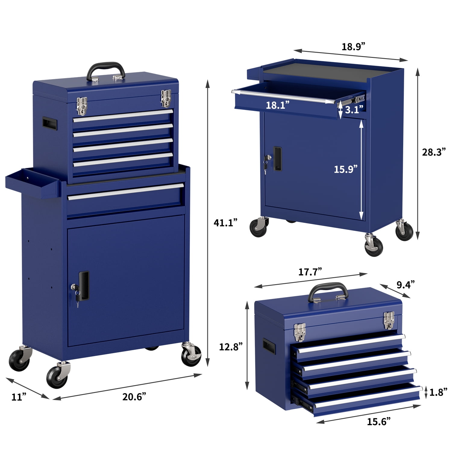 Odaof 5-Drawer Mechanic Tool Chest, Heavy-Duty Rolling Tool Cabinet with Locking System (Dark Blue, 20.67 in x 11.02 in x 41.14 in) nx7xr