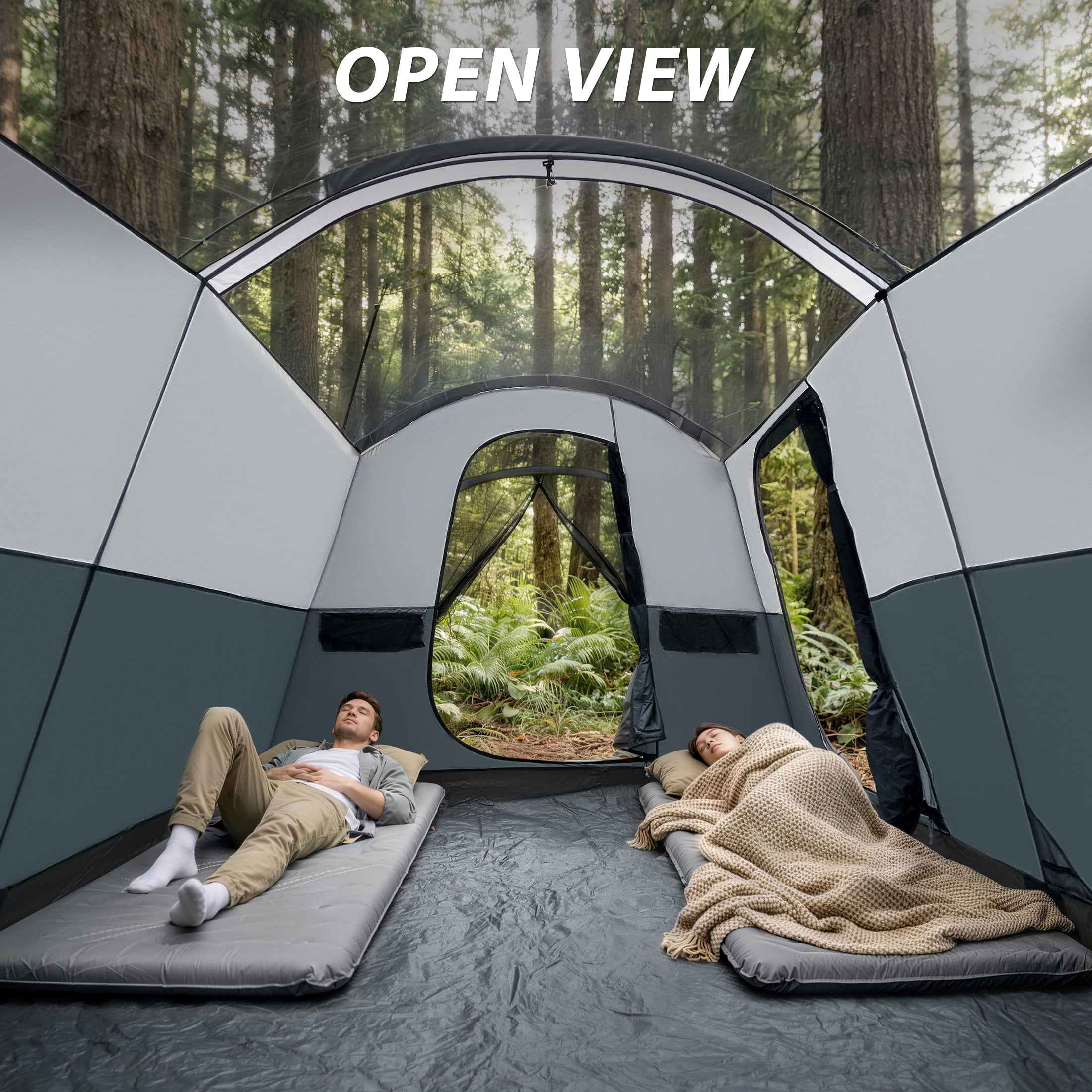 EVER ADVANCED 8 Person Family Camping Tent with Screen Porch and Rainfly (Gray, 20 ft x 8 ft x 6.3 ft) 654mm