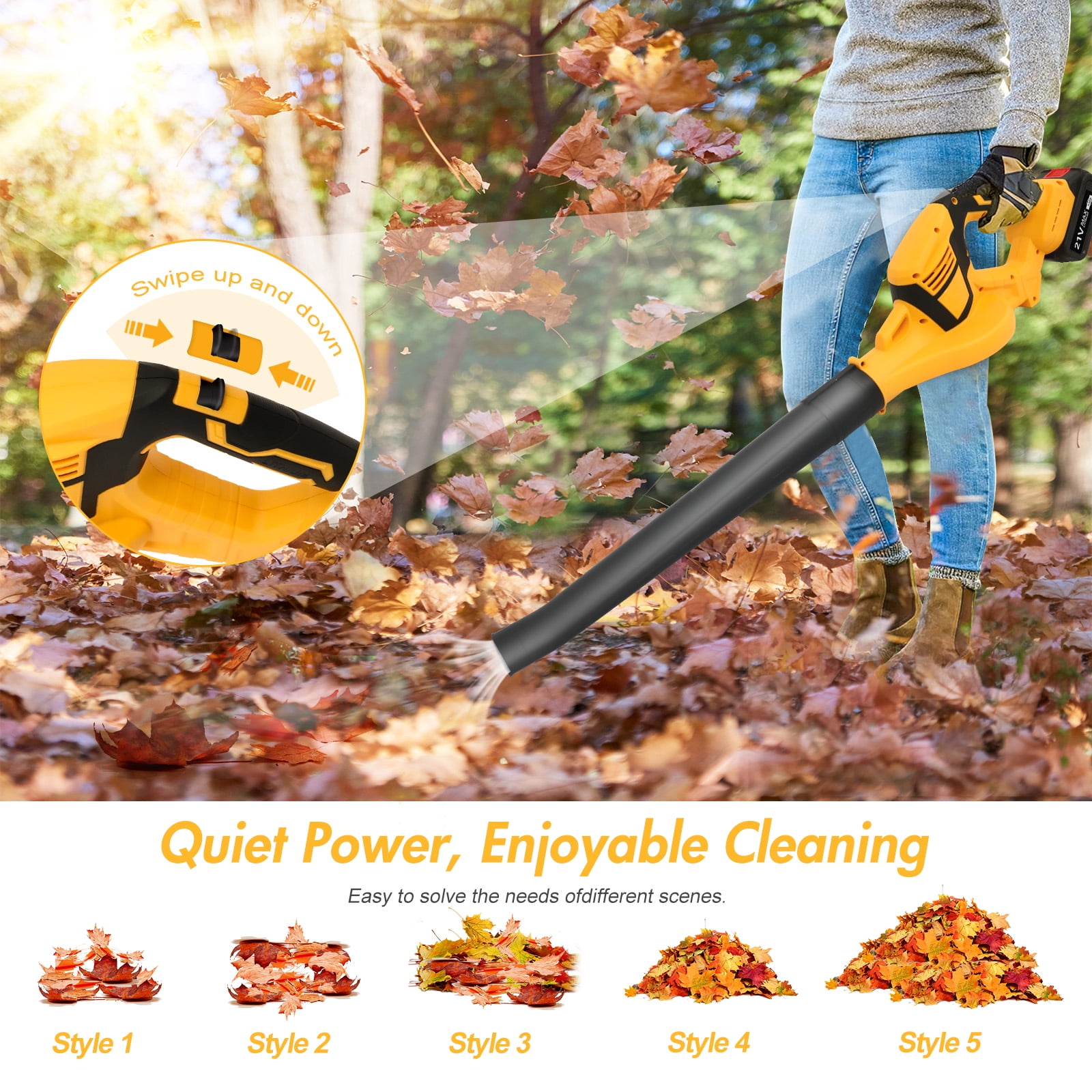 CATGOOD Cordless Leaf Blower, Electric Power Sweeper for Lawn Care and Patio (Yellow, 3.6 lb) 85lp0