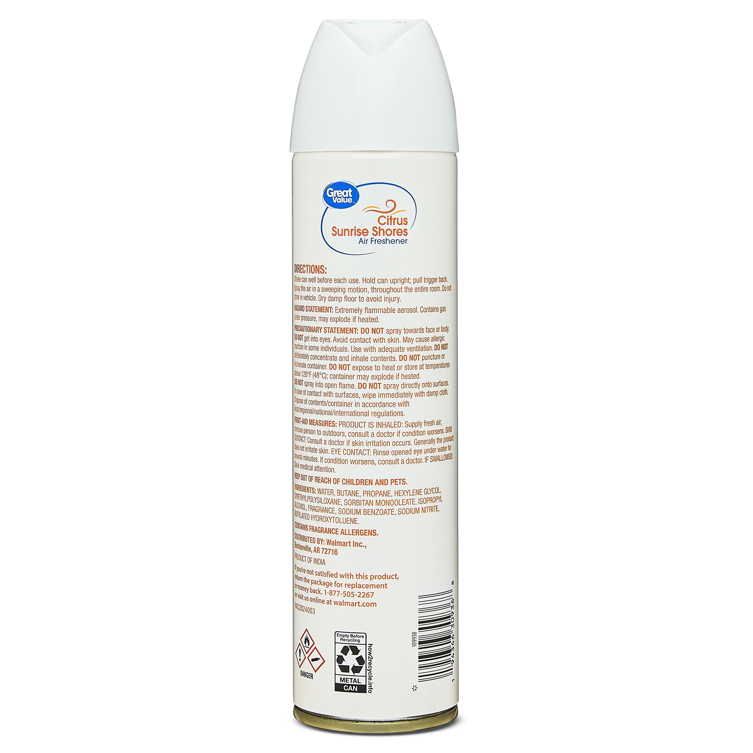 Great Value Aerosol Air Freshener, Citrus Sunrise Shores, Odor Eliminating Room Spray (Citrus, 8 oz) aki9q