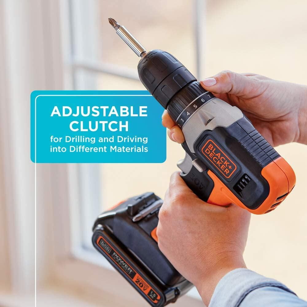 BLACK+DECKER 20V Max Cordless Drill Driver Kit with LED Work Light (Black, 1.5 Ah) jmj0q