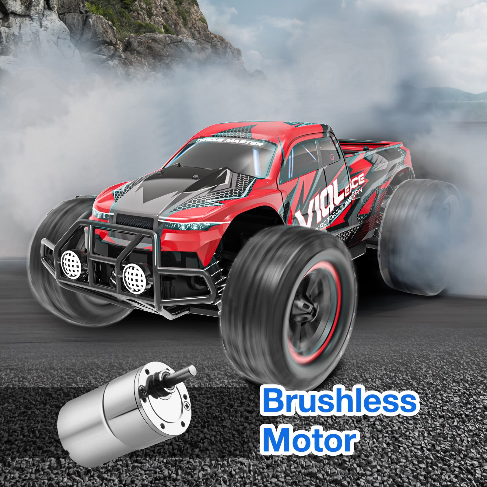 AUOSHI 1:16 Scale Remote Control Truck, High-Speed 4WD Off-Road RC Car with LED Lights (Red, 1:16 Scale) fdg8i