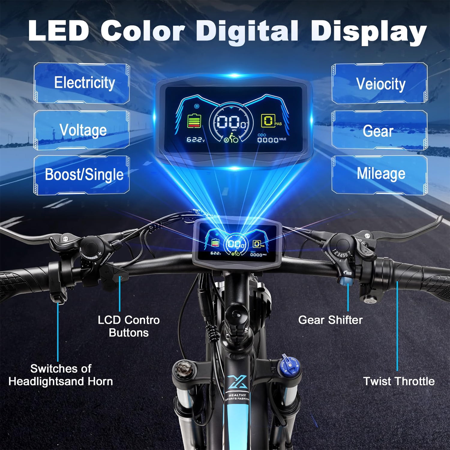 SMLRO Electric Mountain Bike, Dual Motor AWD Ebike, 60V 25Ah Battery, 26 in x 4.0 in Fat Tire, 21-Speed (Green, 330 lb Capacity) r9zxi