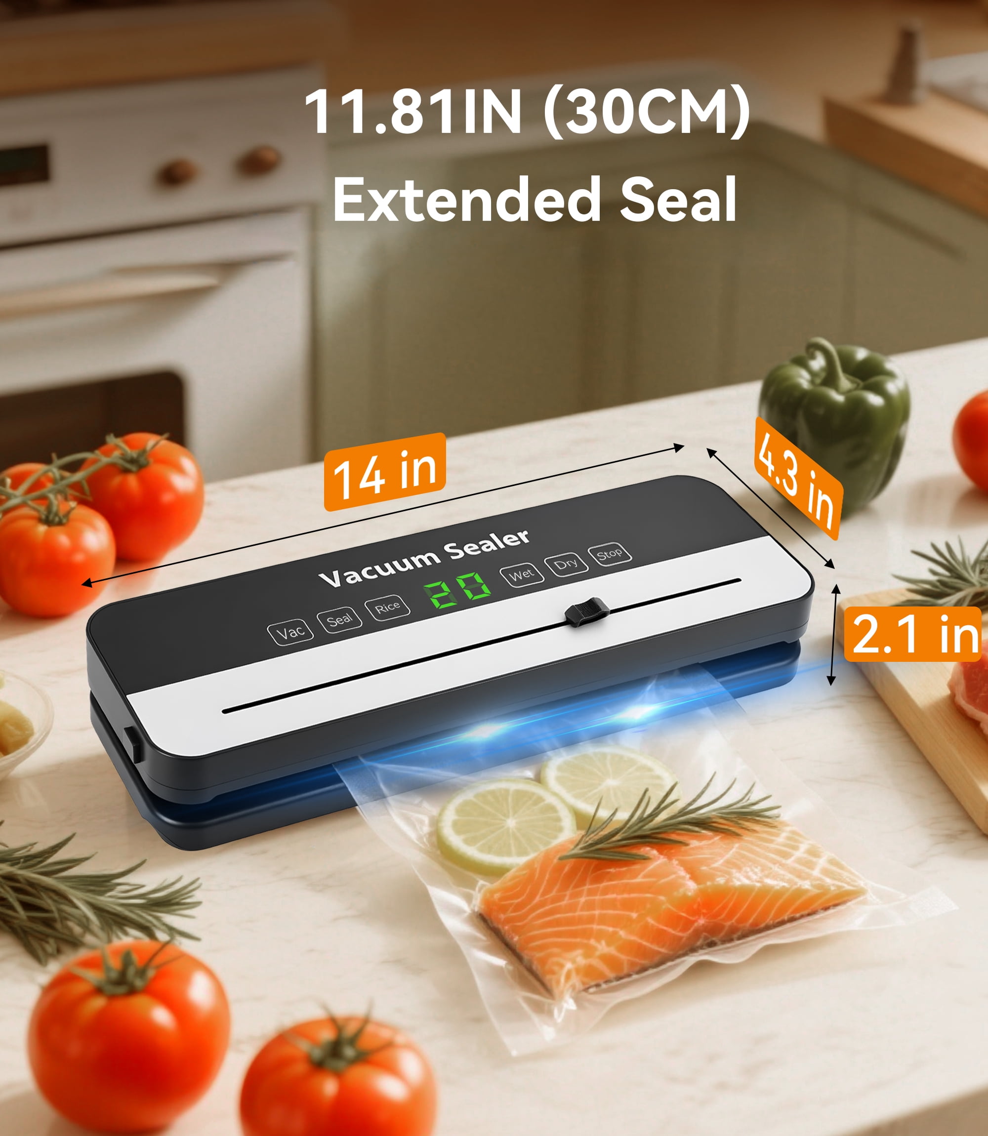 M Buder Vacuum Sealer Machine, Automatic Food Preservation System with Built-in Cutter (Black, 11.8 in) eydpy