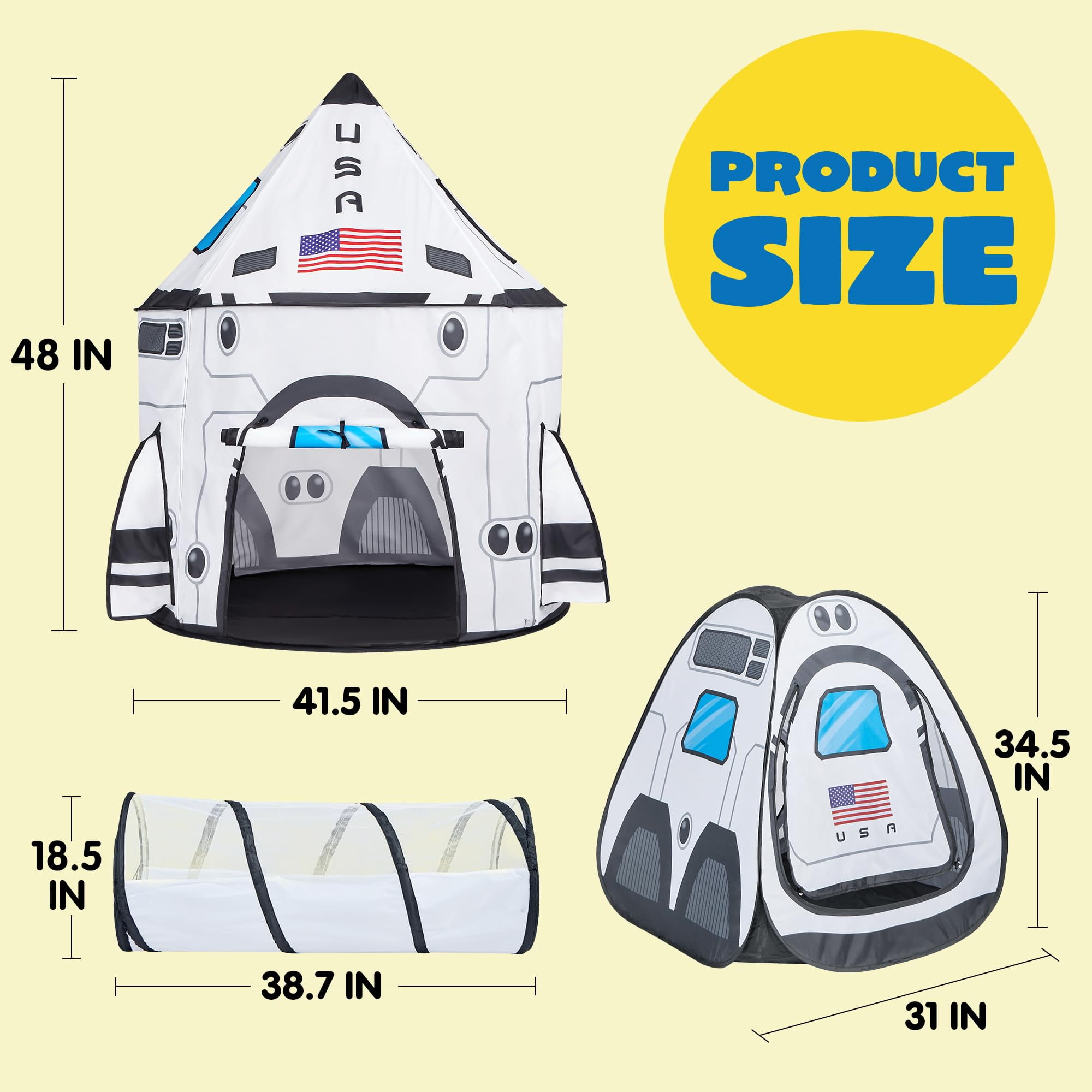 Joyfy Rocket Ship Play Tent Set with Tunnel and Cube (3-Piece, Multi-Color) ukhk0