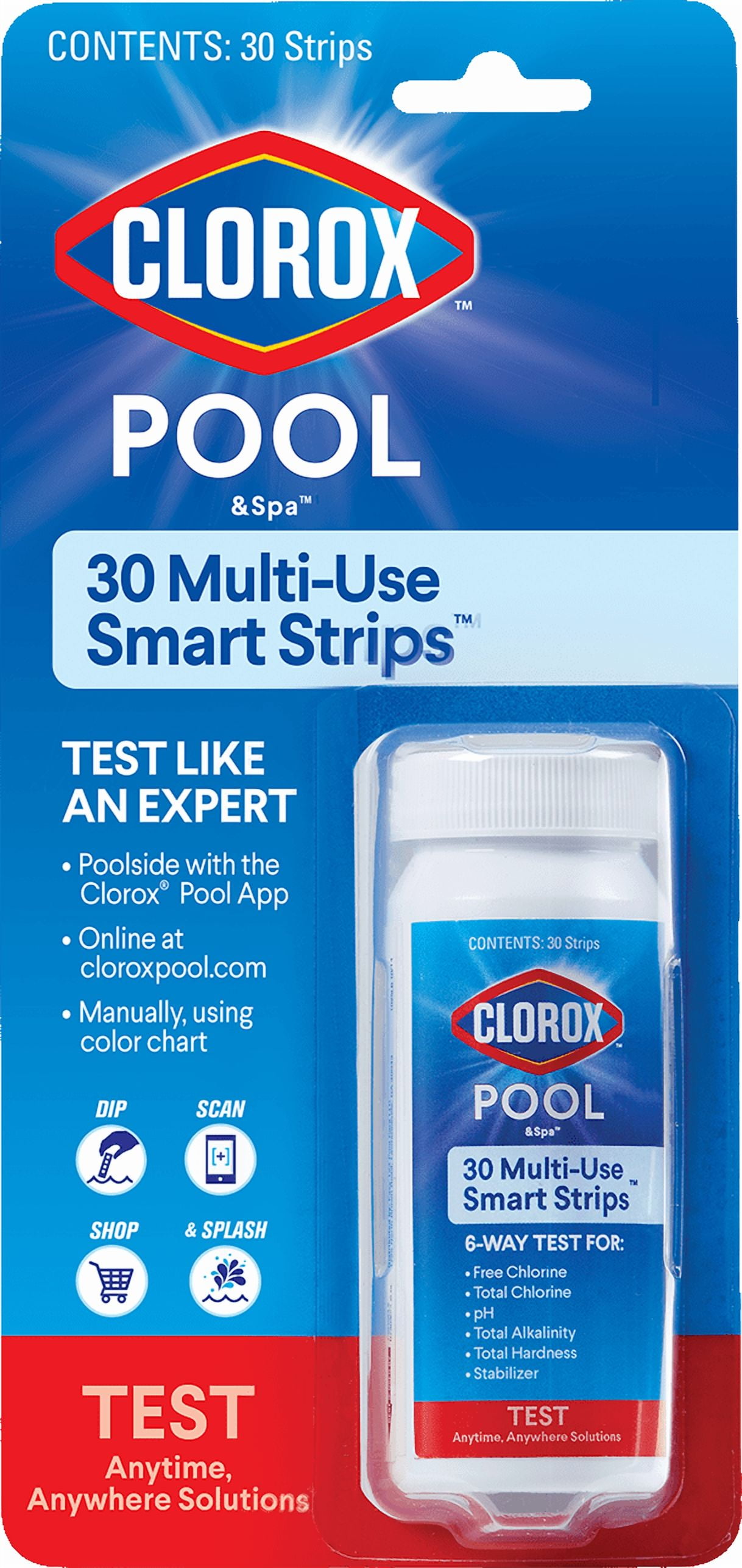 Clorox Pool&Spa Multi-Use Smart Water Testing Strips for Swimming Pools (30 Count) s57f7
