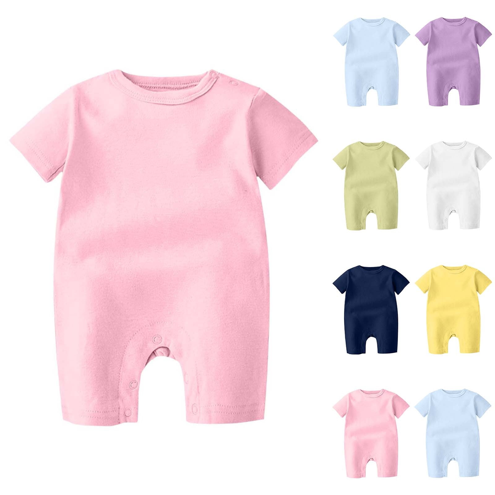 PIWHJQK Newborn Baby Bodysuit Short Sleeve Cotton Infant Outfit (Solid, 0-3 Months) dk31w