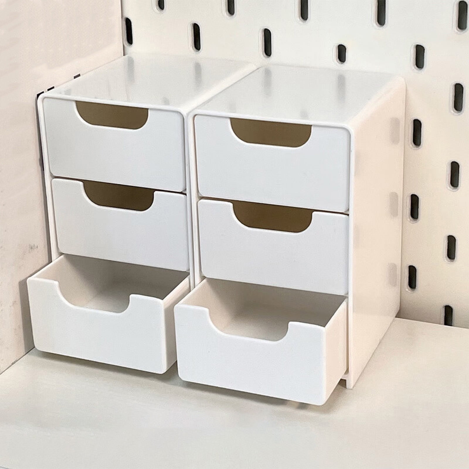 Gnmfd Plastic Drawer Storage Organizer, Stackable Sliding Cabinet for Kitchen, Bathroom, and Office (White, 12 in x 8 in x 6 in) 5a7if