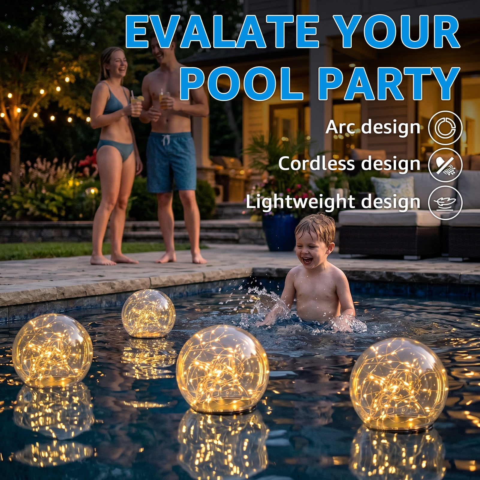 NiceBuy Solar Floating LED Garden Lights, Waterproof Outdoor Decor for Pools and Patios (White, 7.4 in, 2-Pack) w1edr