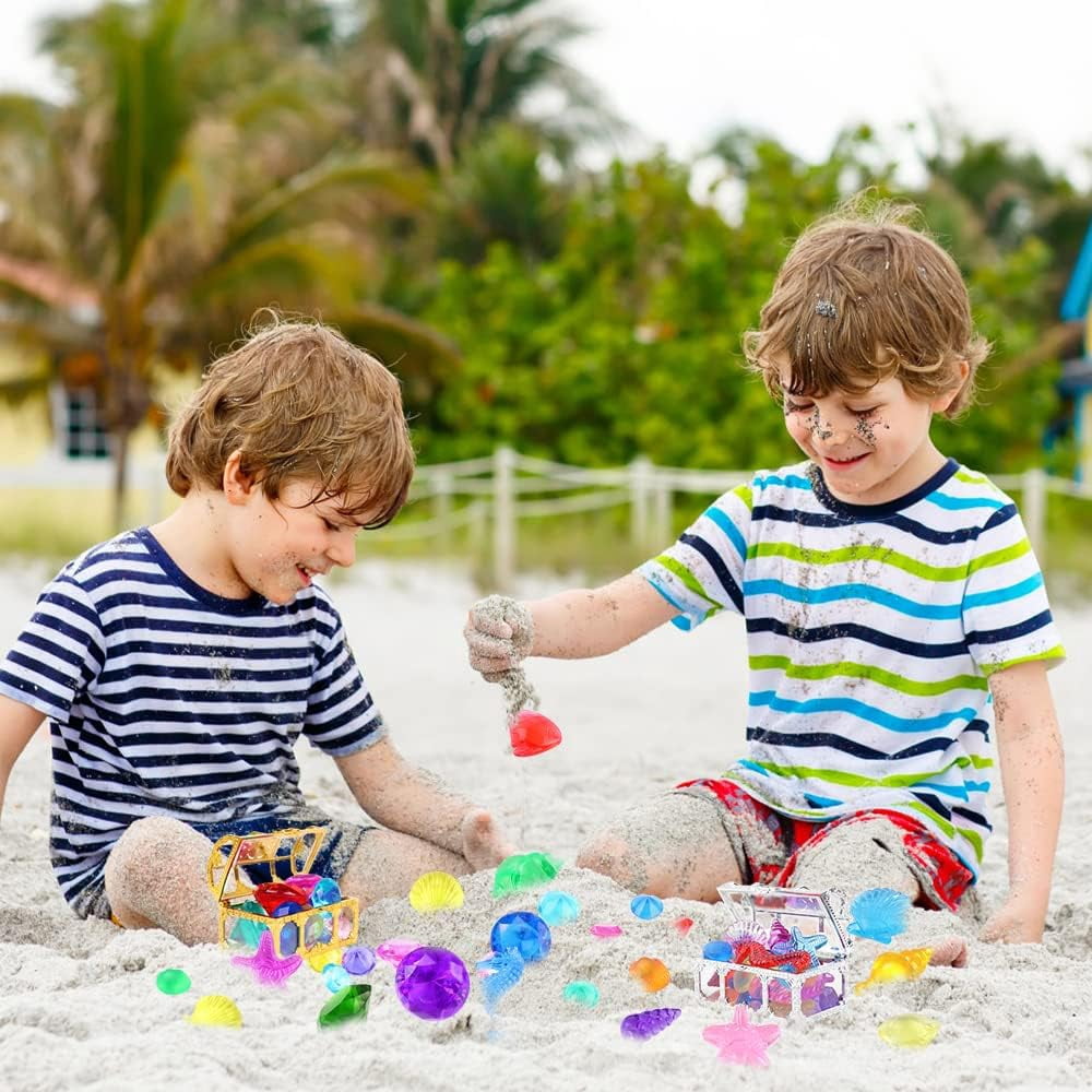 Supbessel Pirate Treasure Chest with Colorful Underwater Gems (Silver, 1 Set) rlu7o