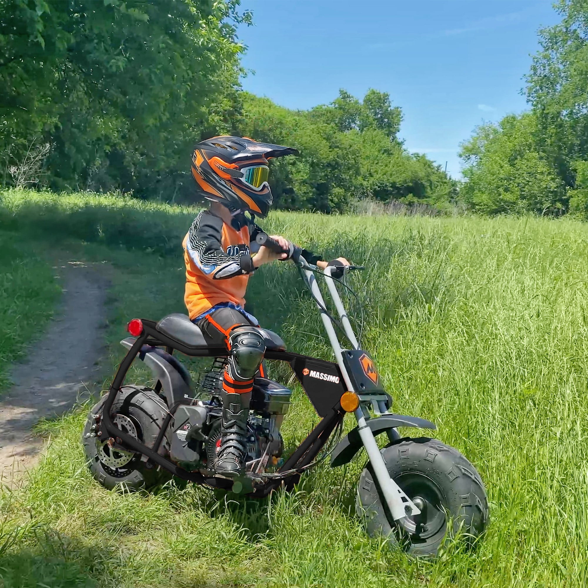 Massimo MB100 Minibike 79cc 2.5HP Gas Powered Off-Road Trail Bike (Black, 50 in x 24.2 in x 34.6 in) y0017
