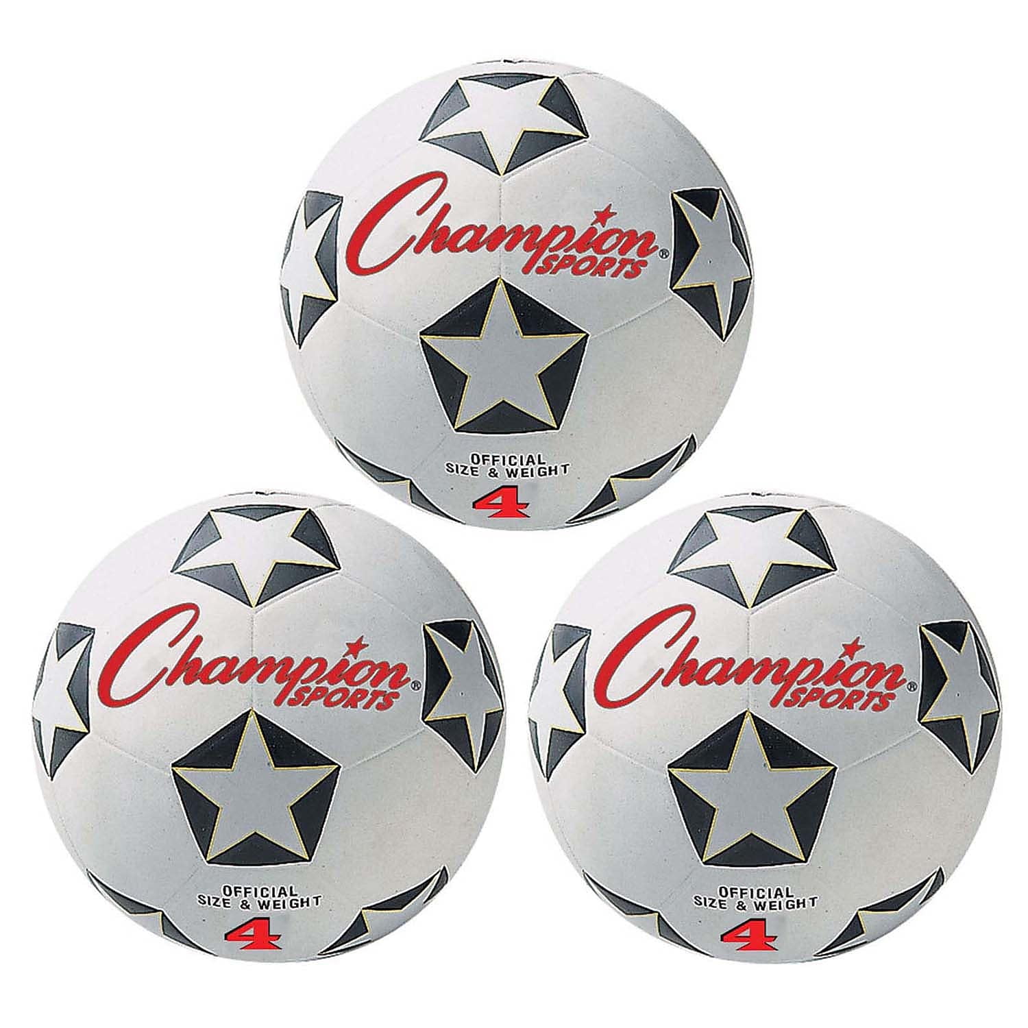 Champion Sports Rubber Soccer Ball Durable Training Equipment (White/Black, Size 4, 3-Pack) 4c1oe