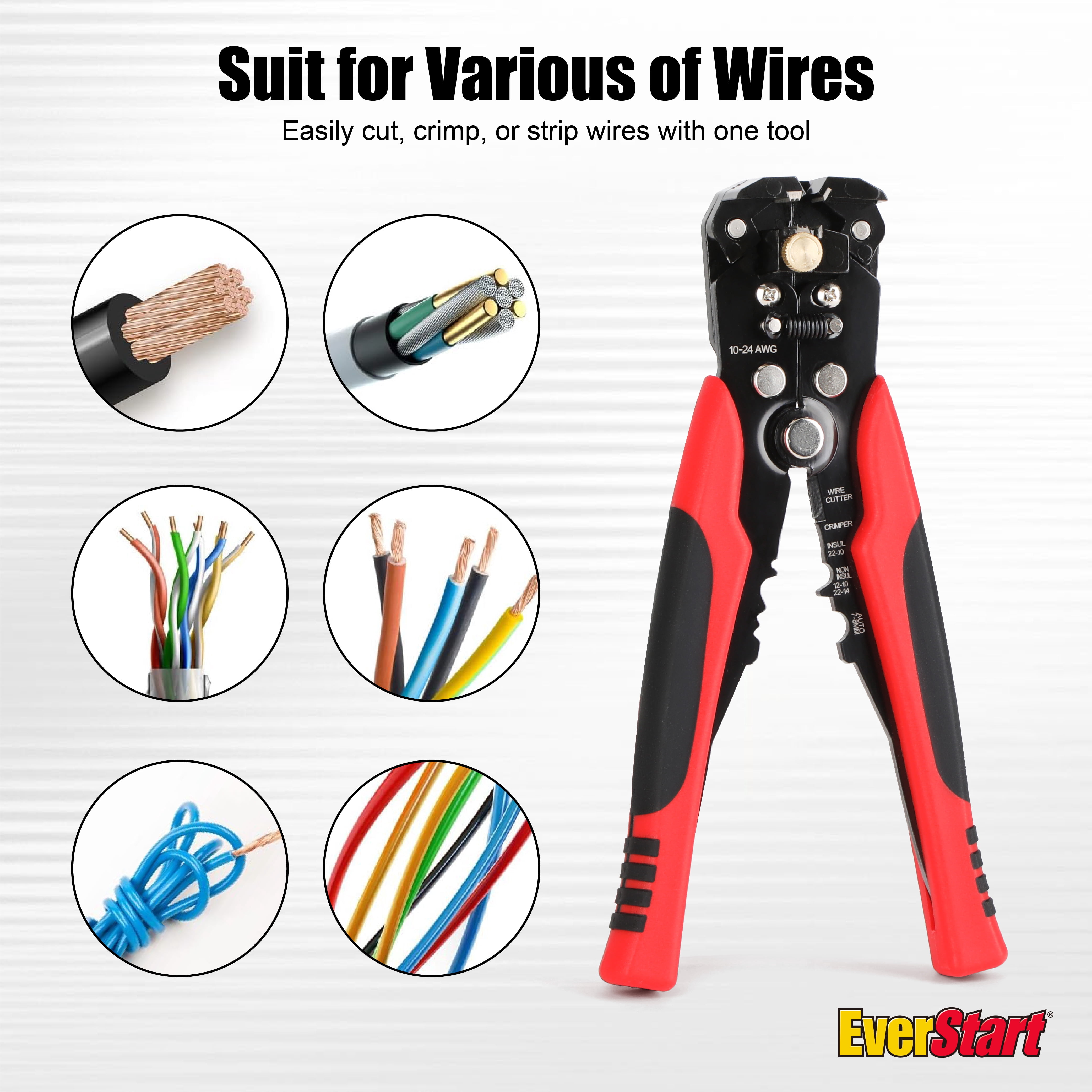 EverStart Self-Adjusting Wire Stripper for 10-24 AWG Wires (Black, 8 in) aqyye